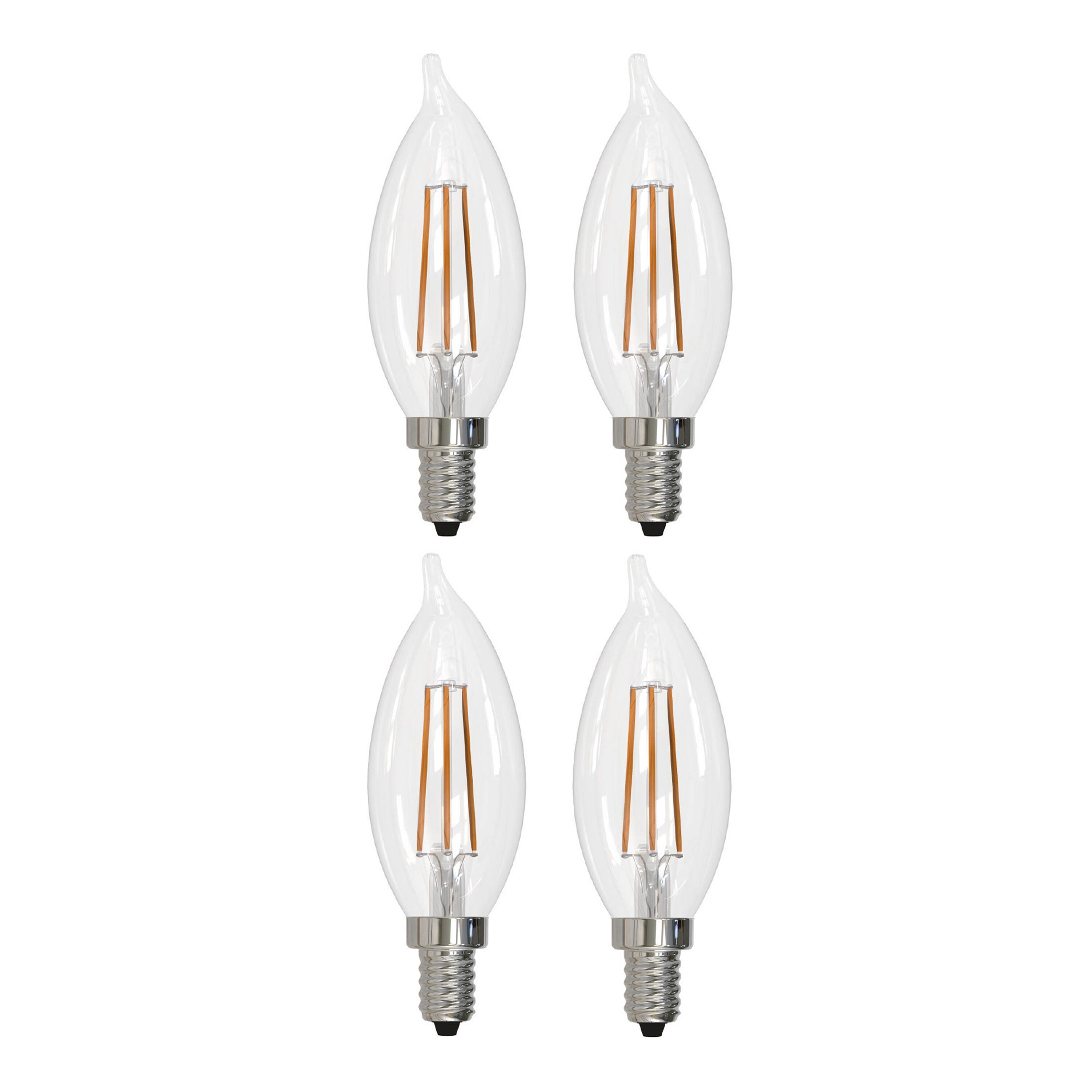 Bulbrite 861587 LED Filament 60 -Watt EQ CA10 Soft white Candelabra base (E-12) Dimmable LED Decorative Light Bulb 4 -Pack