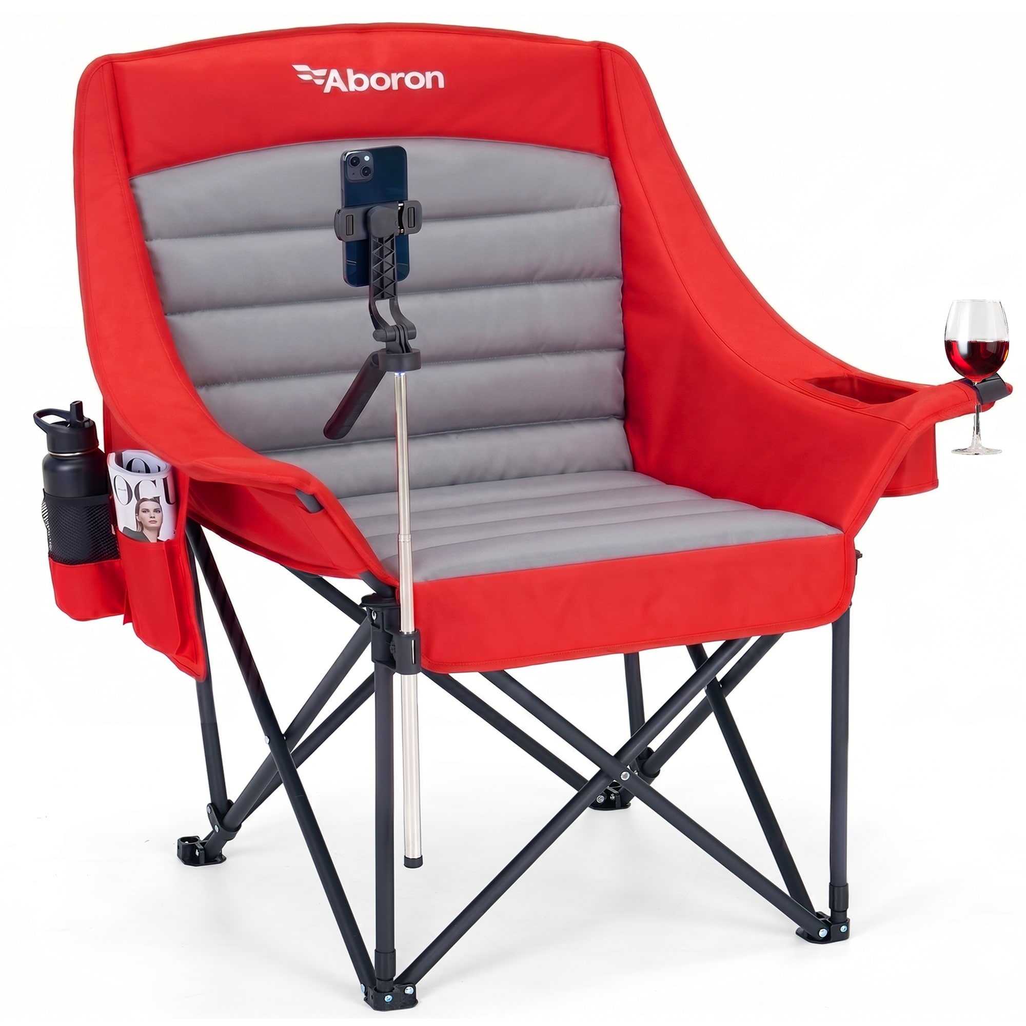 Esazn - Red and Gray Folding Camping chair Carrying Strap/Handle Included