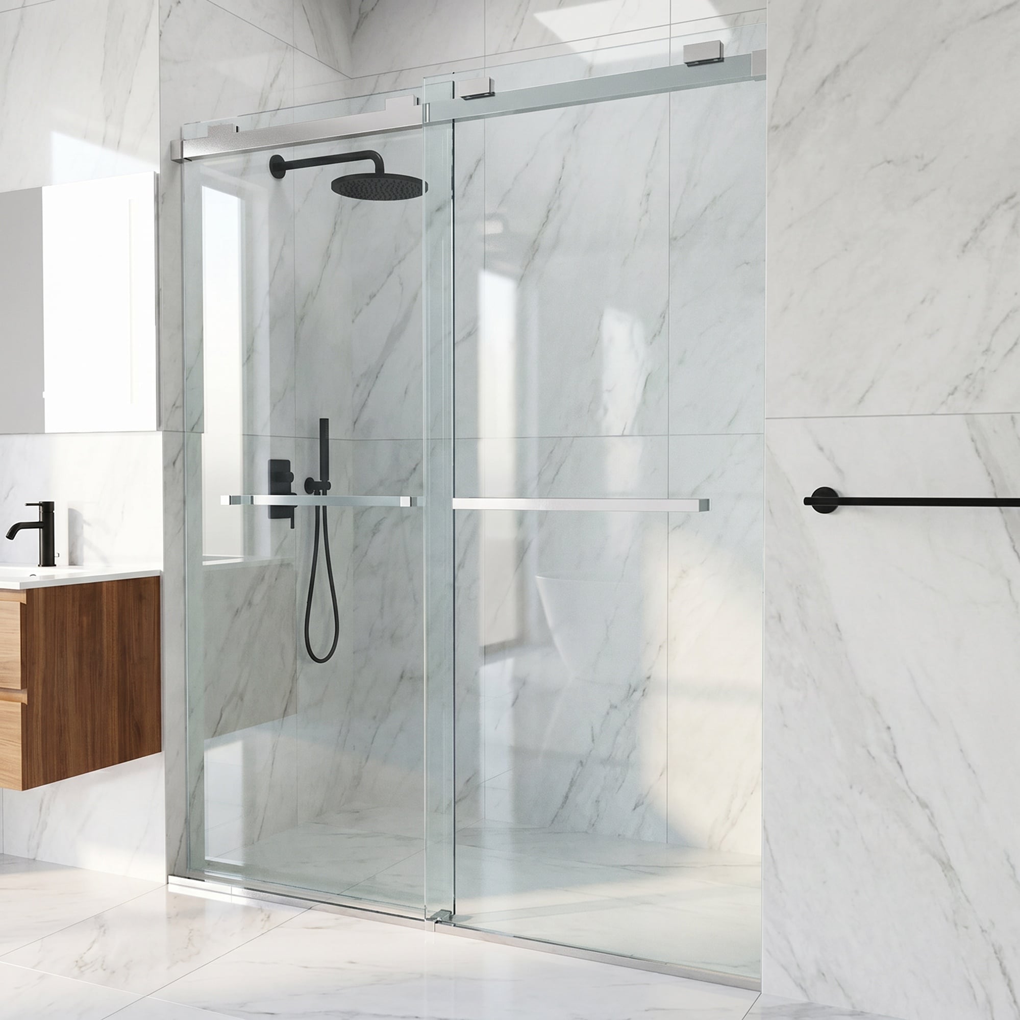 VIGO Houston Chrome 56-in to 60-in W x 76-in H Frameless Clear Glass Bypass Sliding Soft Close Shower door