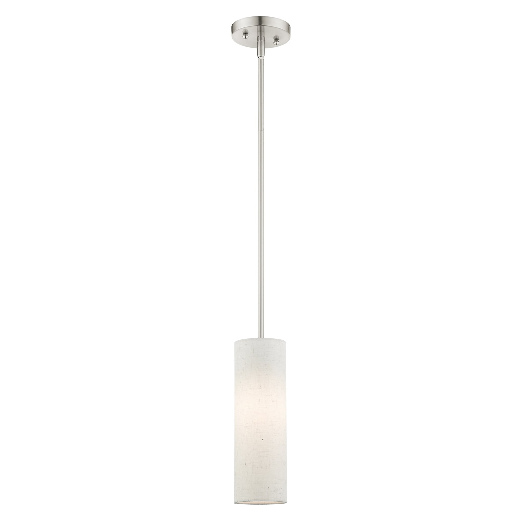 Contemporary Brushed Nickel Mini Pendant with Oatmeal Fabric Shade