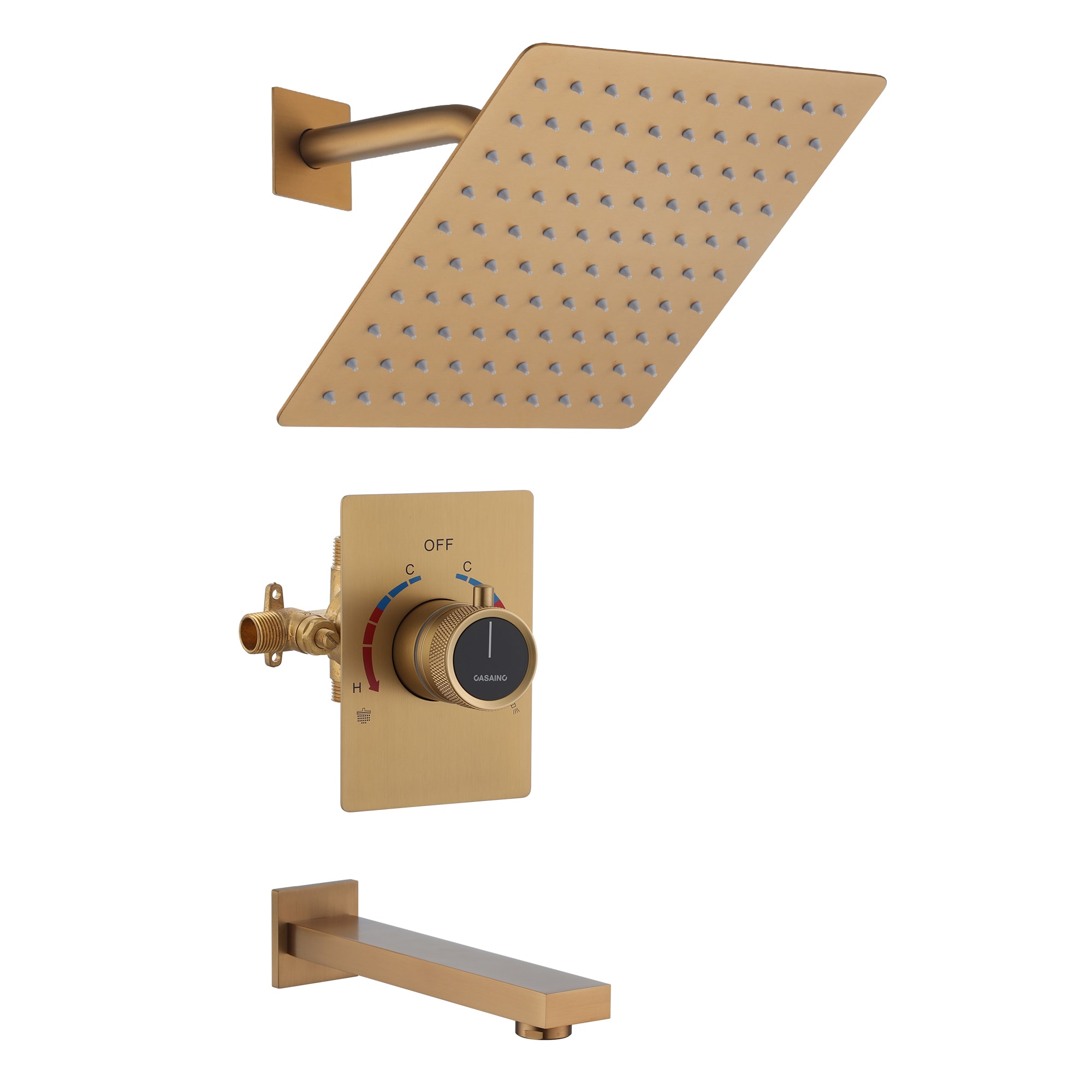 CASAINC RB0771-WE Brushed Gold 10-in Built-In Shower Faucet System with 2-way Diverter ( Pressure-balanced Valve Included )