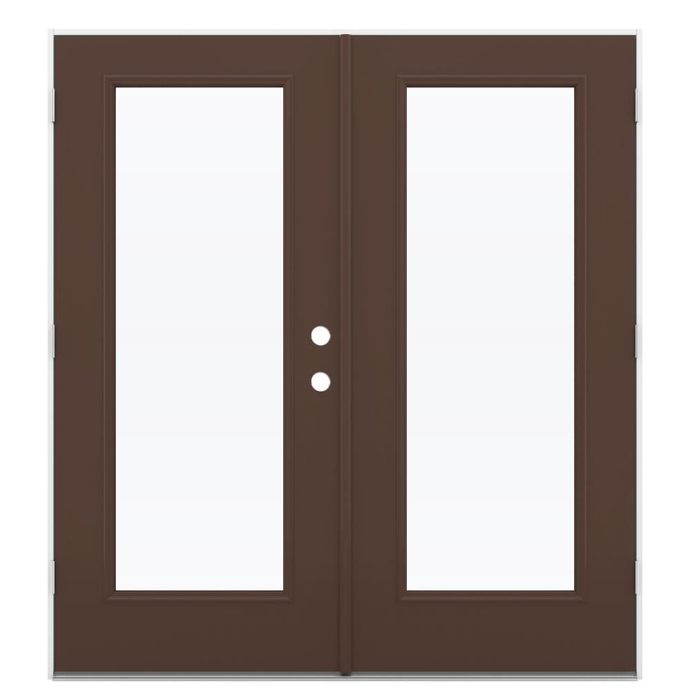JELD-WEN LOWOLJW205900098 French 72-in x 80-in x 4-9/16-in Jamb Low-E Clear glass , Dark Chocolate Steel Right-hand outswing French Double Patio Door