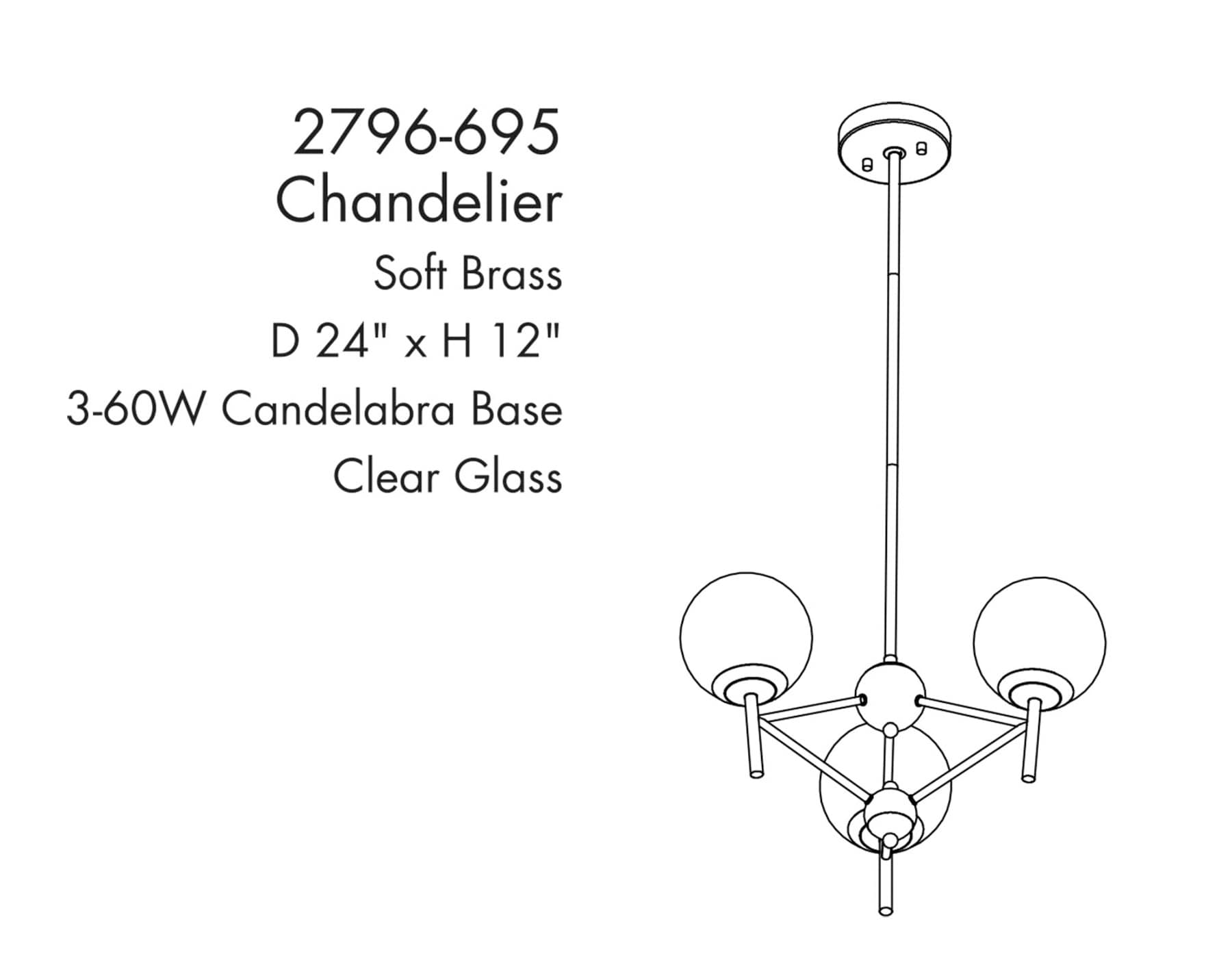 Soft Brass 3-Light Globe Chandelier with Clear Glass Shades