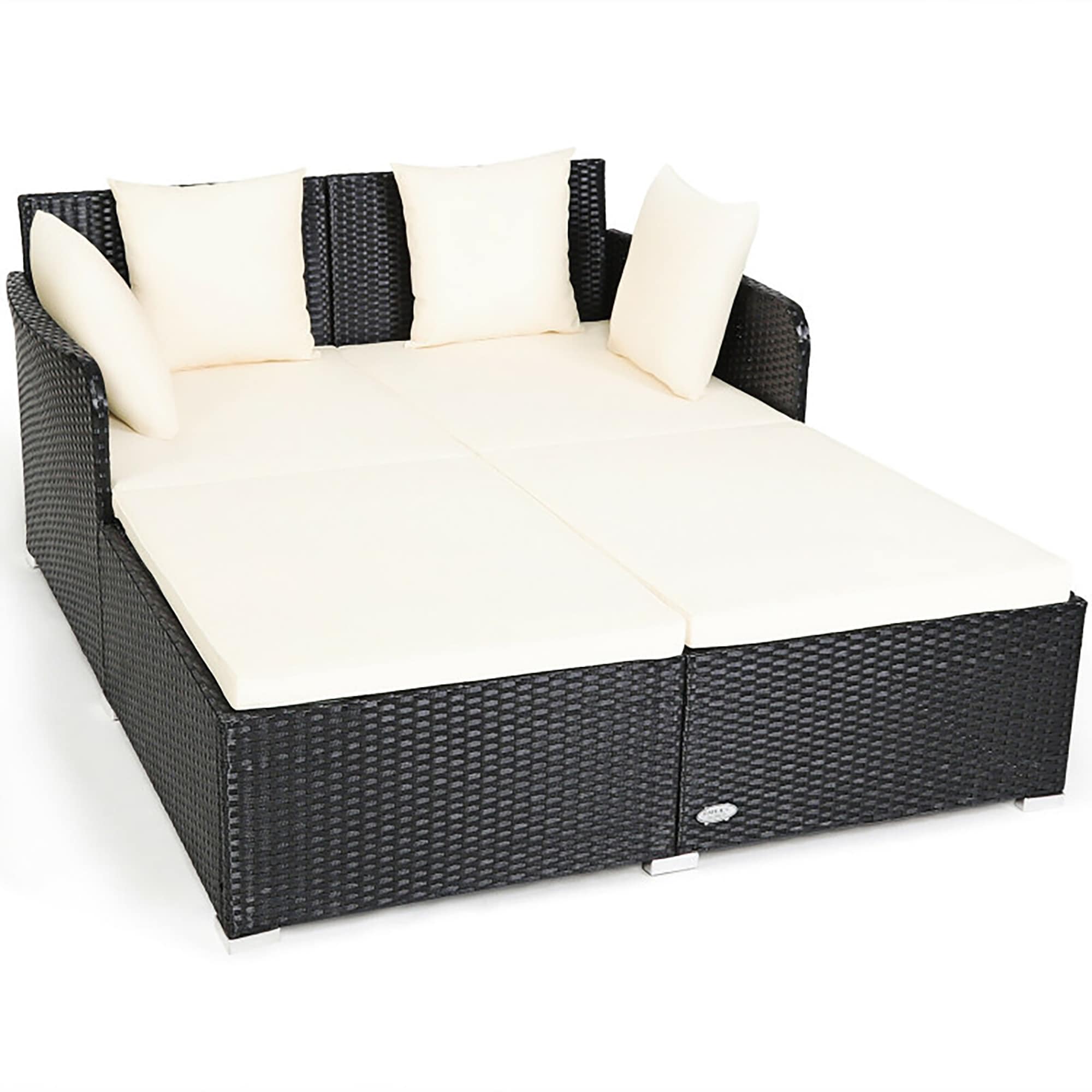 CASAINC TM-WF189964AAF Outdoor Rattan Daybed Rattan Patio Sofa Conversation Set with White Cushions