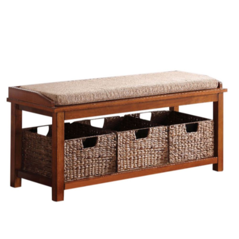 HomeRoots 285470 Amelia Modern Light Brown Accent Bench with Storage 42-in x 15-in x 18-in