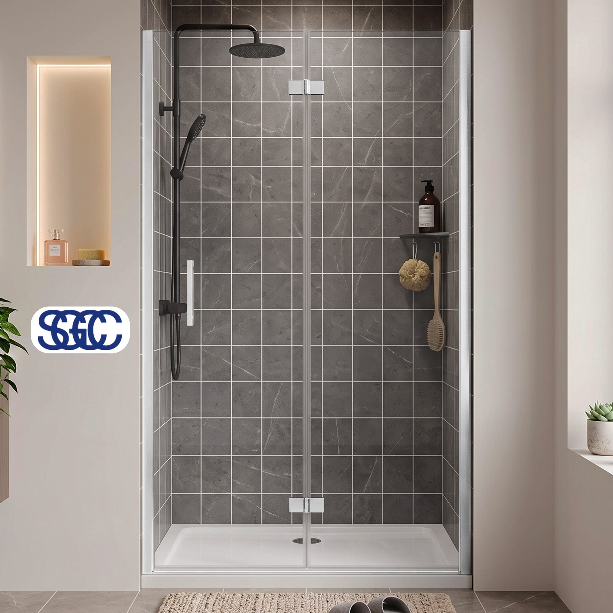 Cuschoice  28 in W x 72 in H Chrome Aluminum Frame Bifold Shower Door 6mm SGCC Tempered Glass Explosion Proof Film