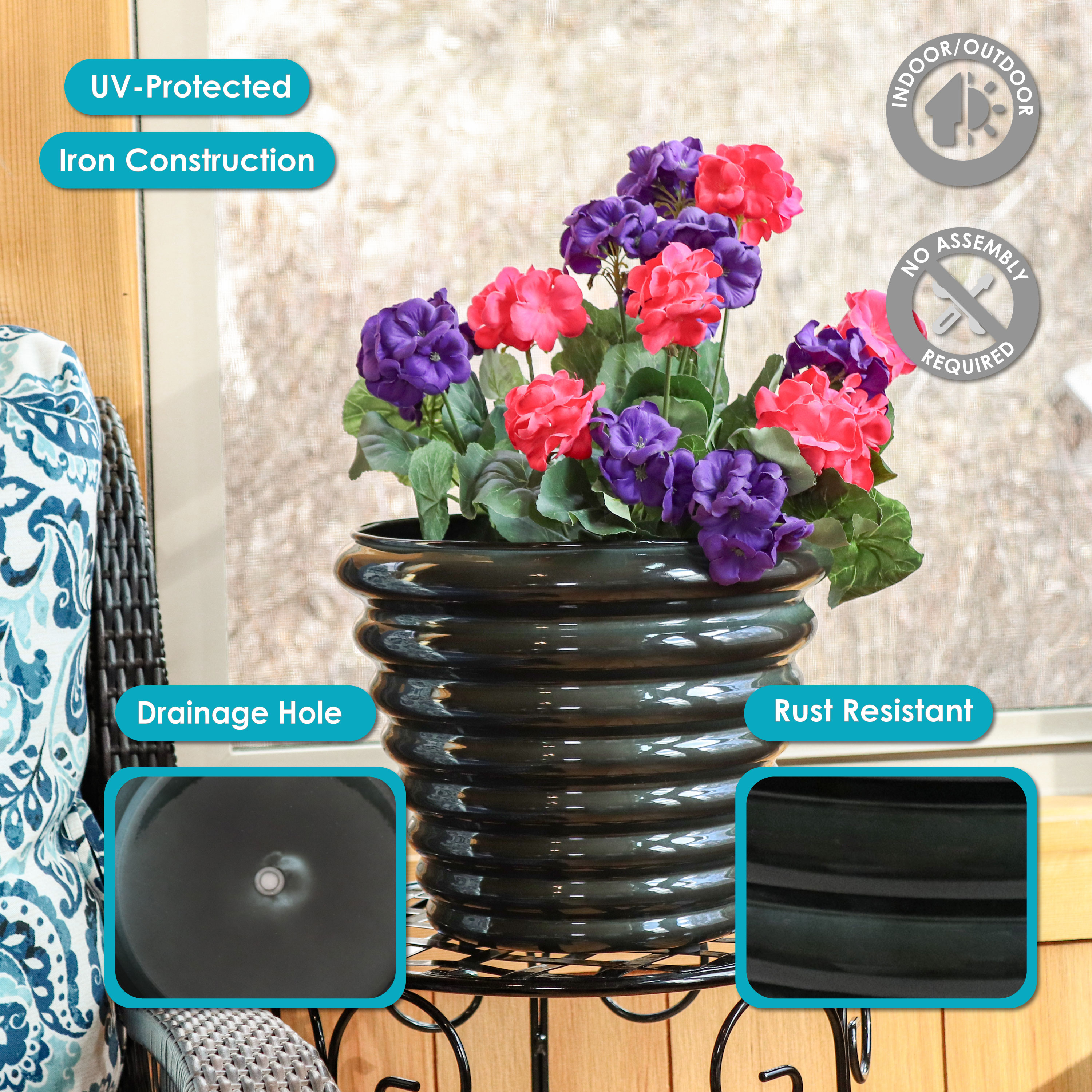 Molly 12.5" Juniper Glaze Metal Planter Set of 2