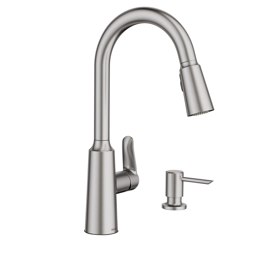 Moen Edwyn Spot Resist Stainless Single Handle Pull-down Kitchen Faucet  with Deck Plate and Soap Dispenser Included in the Kitchen Faucets  department at