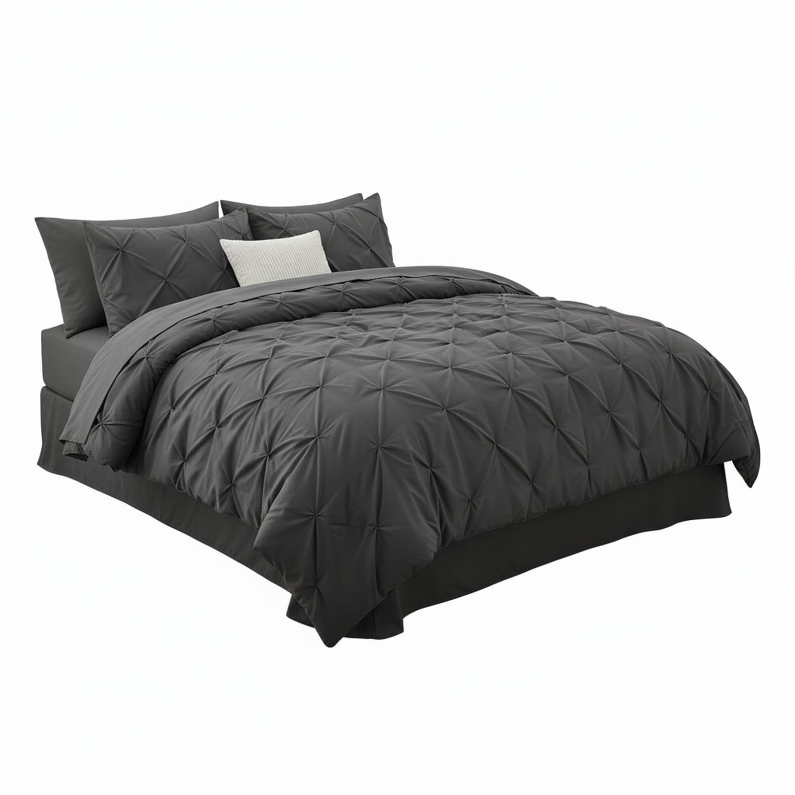 OMOMMD Pinch Pleat Bed in a Bag Comforter Set with Sheets Pillowcases Shams Microfiber Soft Breathable Machine Washable