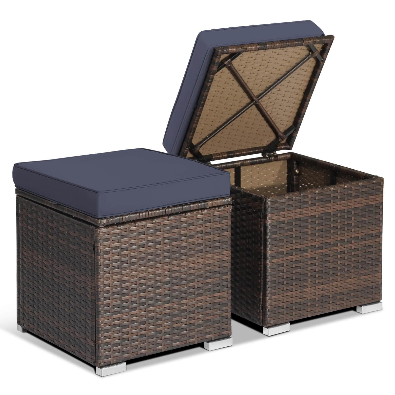 BABOOM BOM-70591NY-CO Set of 2 Rattan Ottoman Mix Brown Rattan Ottoman