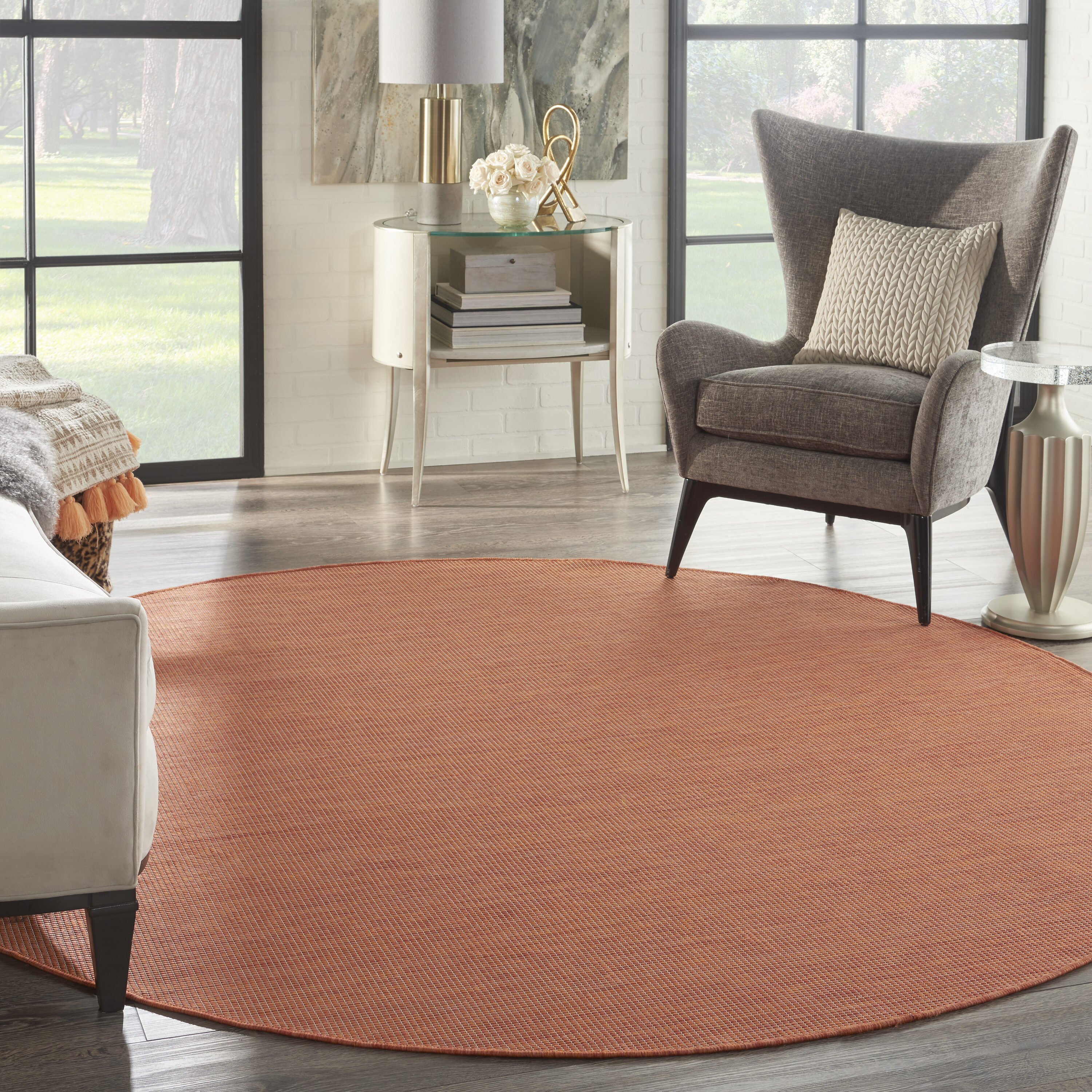 Nourison 99446791993 Positano 8 x 8 (ft) Loomed Polypropylene Terracotta Round Indoor/Outdoor Solid Area rug