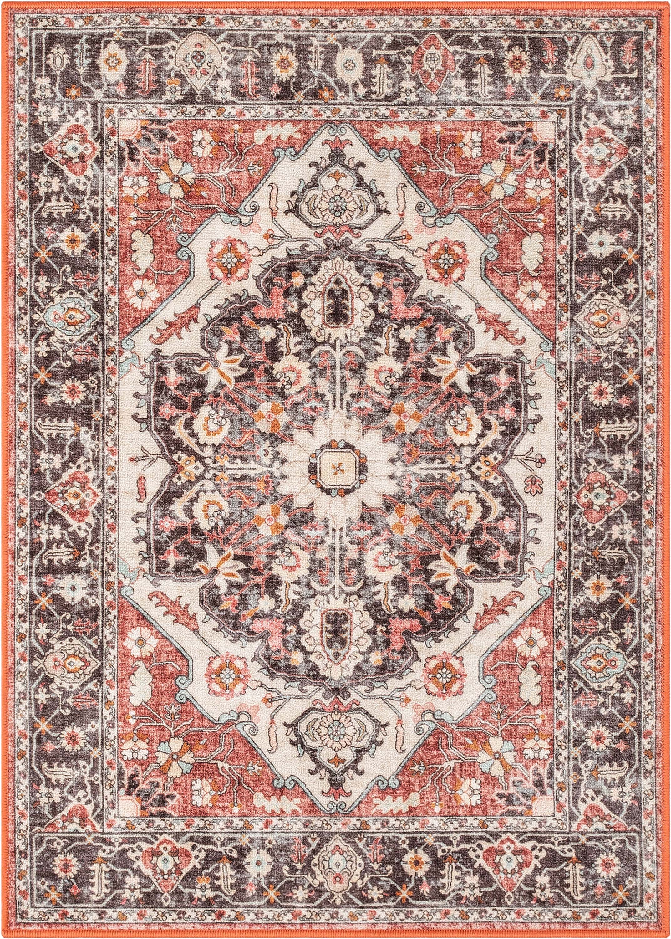 Multicolor Medallion Synthetic Washable Area Rug 3'3" x 4'7"