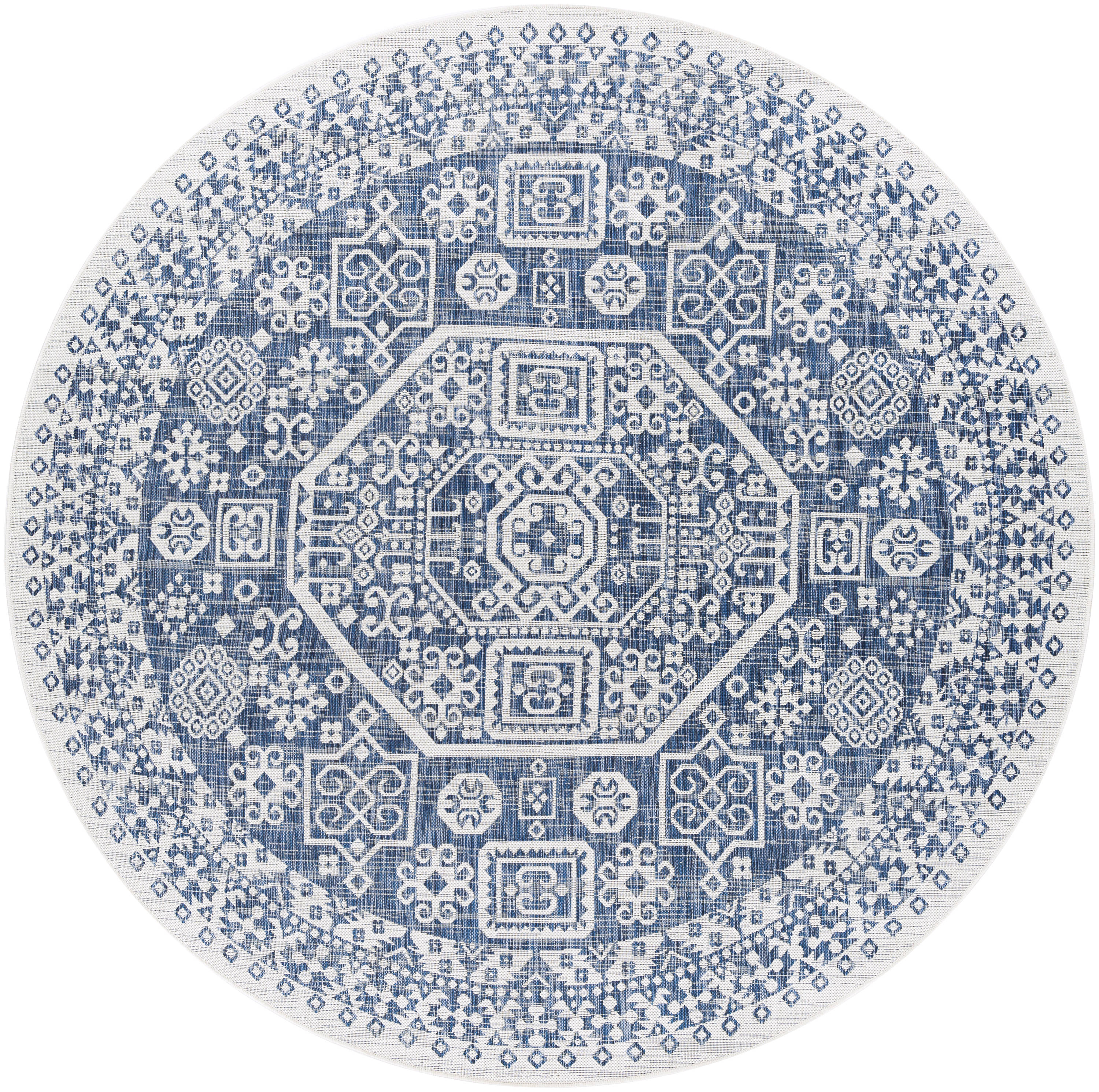 Surya EAG2358-710RD Eagean 8 X 8 (ft) Bright Blue Round Indoor/Outdoor Medallion Oriental Area Rug