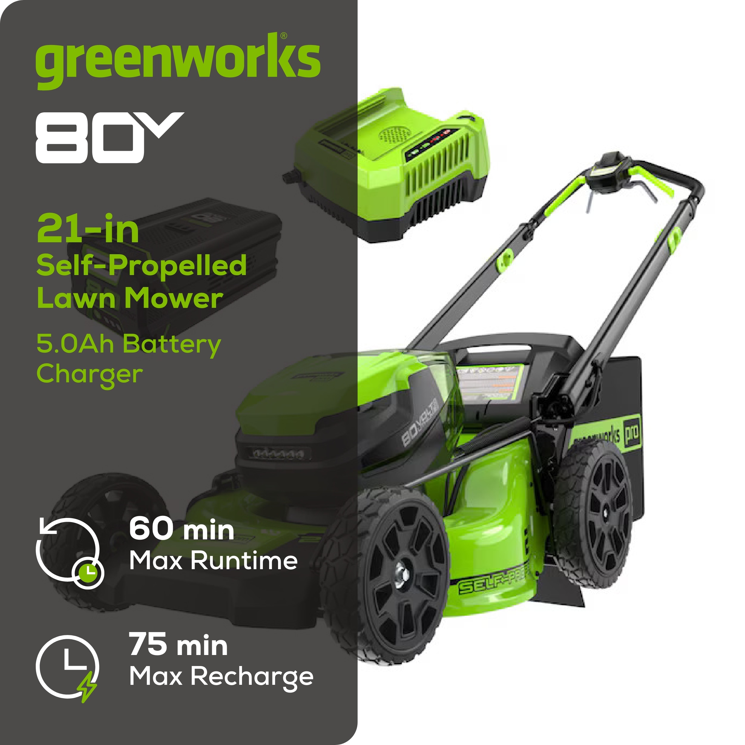 Greenworks MO80L511 Cordless-Elec-Push-Mowers - View #2
