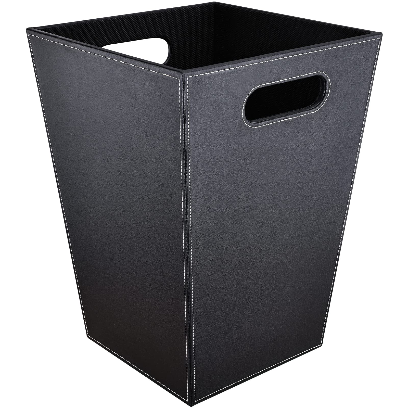 CYIKE - Pu Leather Trash Can for Bedroom 16L 4.2 Gallon Office Wastebasket with Handles Black Sq...