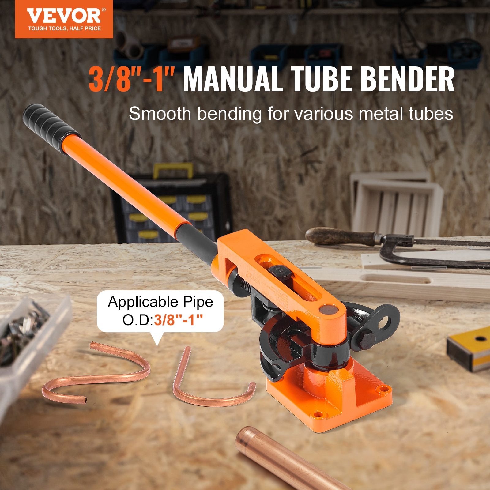 VEVOR Manual Pipe Tube Bender 3/8-IN to 1-IN OD with 7 Dies 180