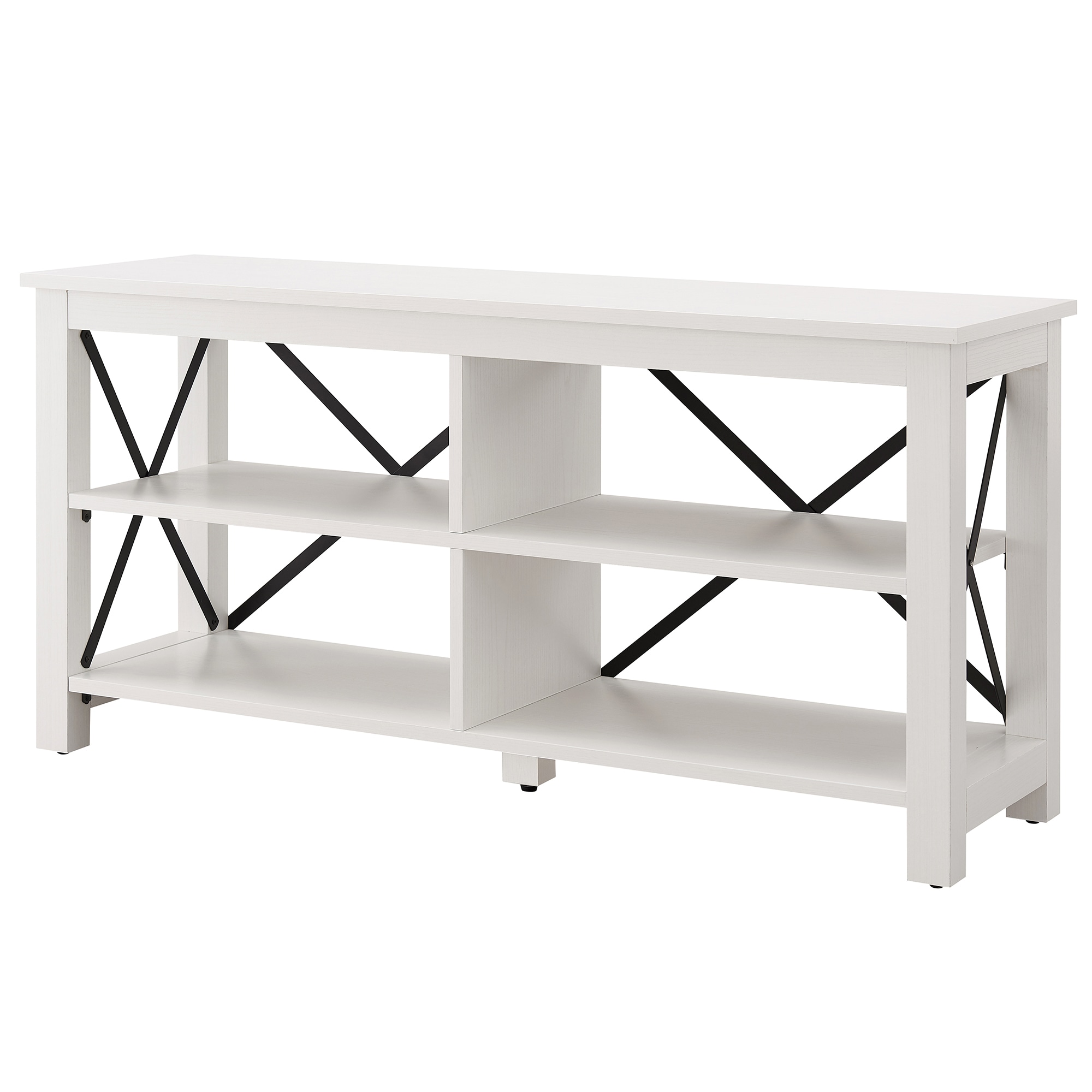 Sawyer Modern Farmhouse 55" White TV Stand with X-Shaped Accents