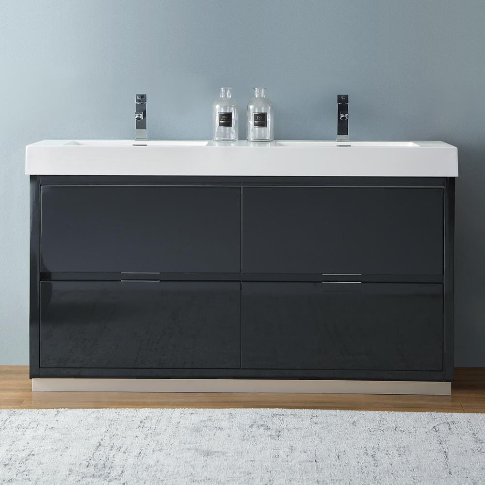 Fresca FCB8460GG-D-I Valencia 60-in Dark Slate Gray Double sink Bathroom Vanity with White Acrylic Top