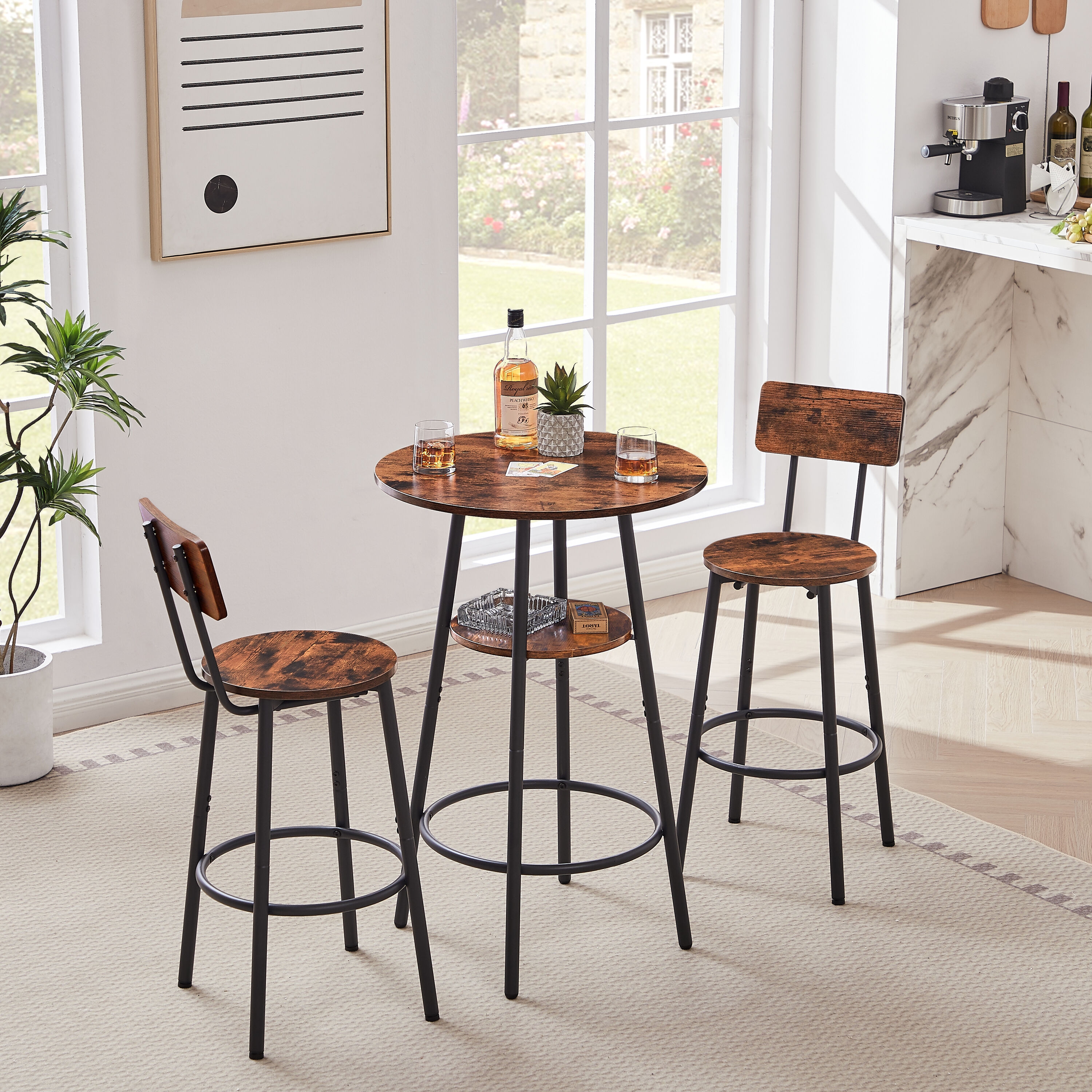 Bayfeve BF-294524-IN Round bar stool set Rustic Brown Contemporary/Modern Dining Room Set with Round Table ( Seats 2 )