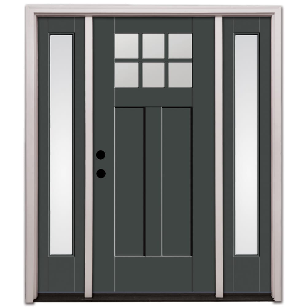 Therma-Tru TT653230SOS Shaker Entry Door 68-in x 80-in x 4-9/16-in Fiberglass Craftsman Left-hand inswing Graphite Painted Front Door with Sidelights with Brickmould Insulating core