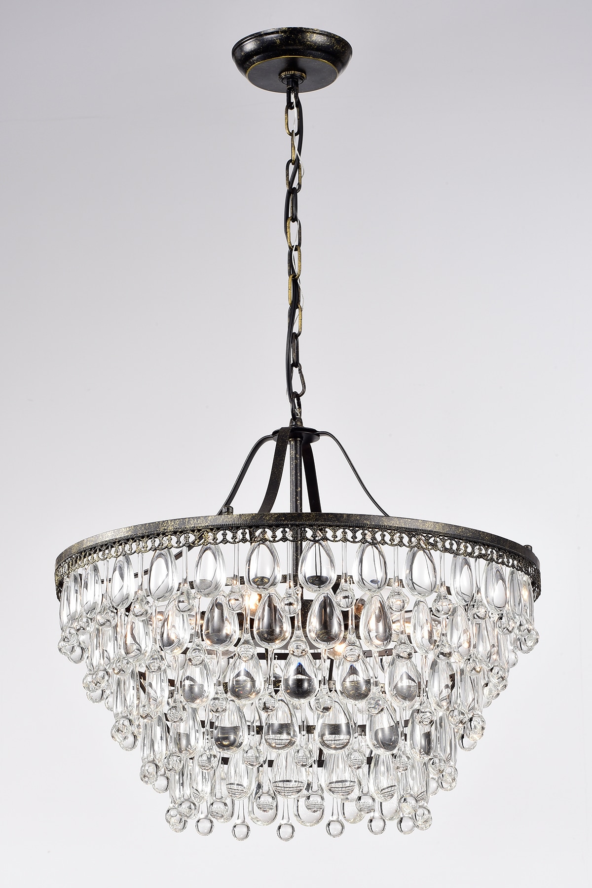 Antique Bronze 6-Light Crystal Teardrop Chandelier