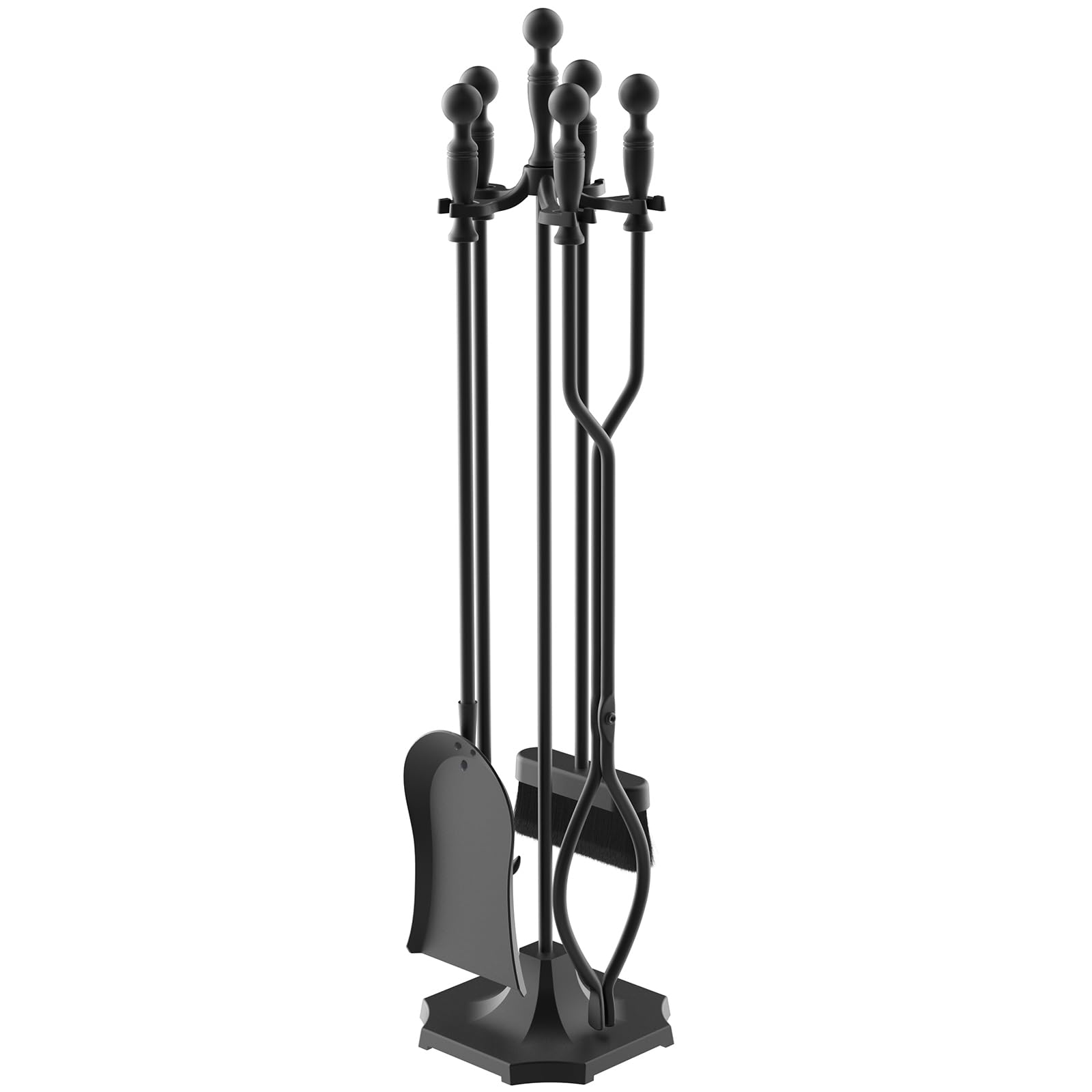 Justincity 5 Pieces 31In Fireplace Tools Set Wrought Iron Fireplace Accessories with Ergonomic Handle Includes Tong Shovel Base Poker and Brush #LJT0819J0460