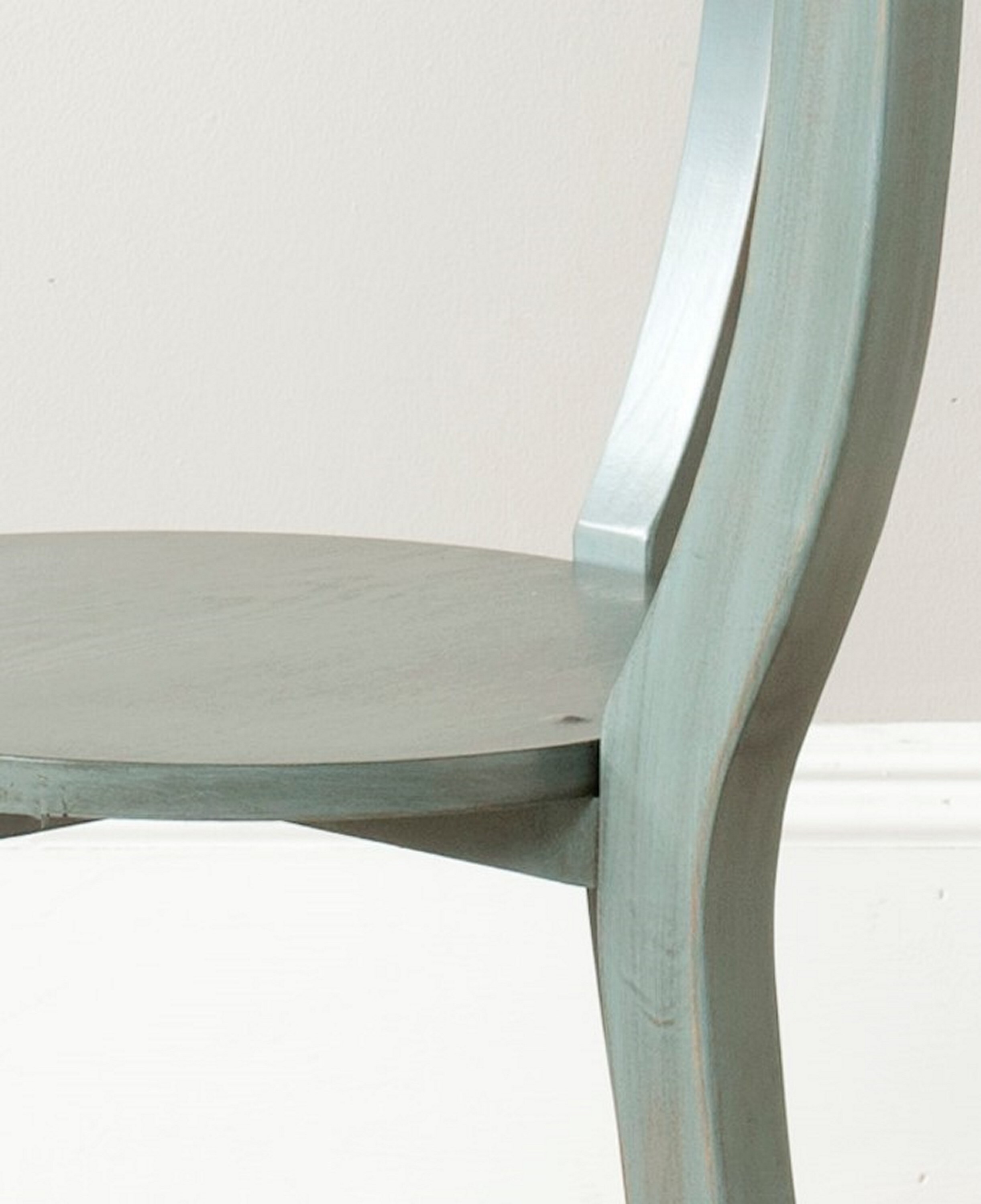 Barn Blue Round Wood Pedestal Accent Table with Shelf