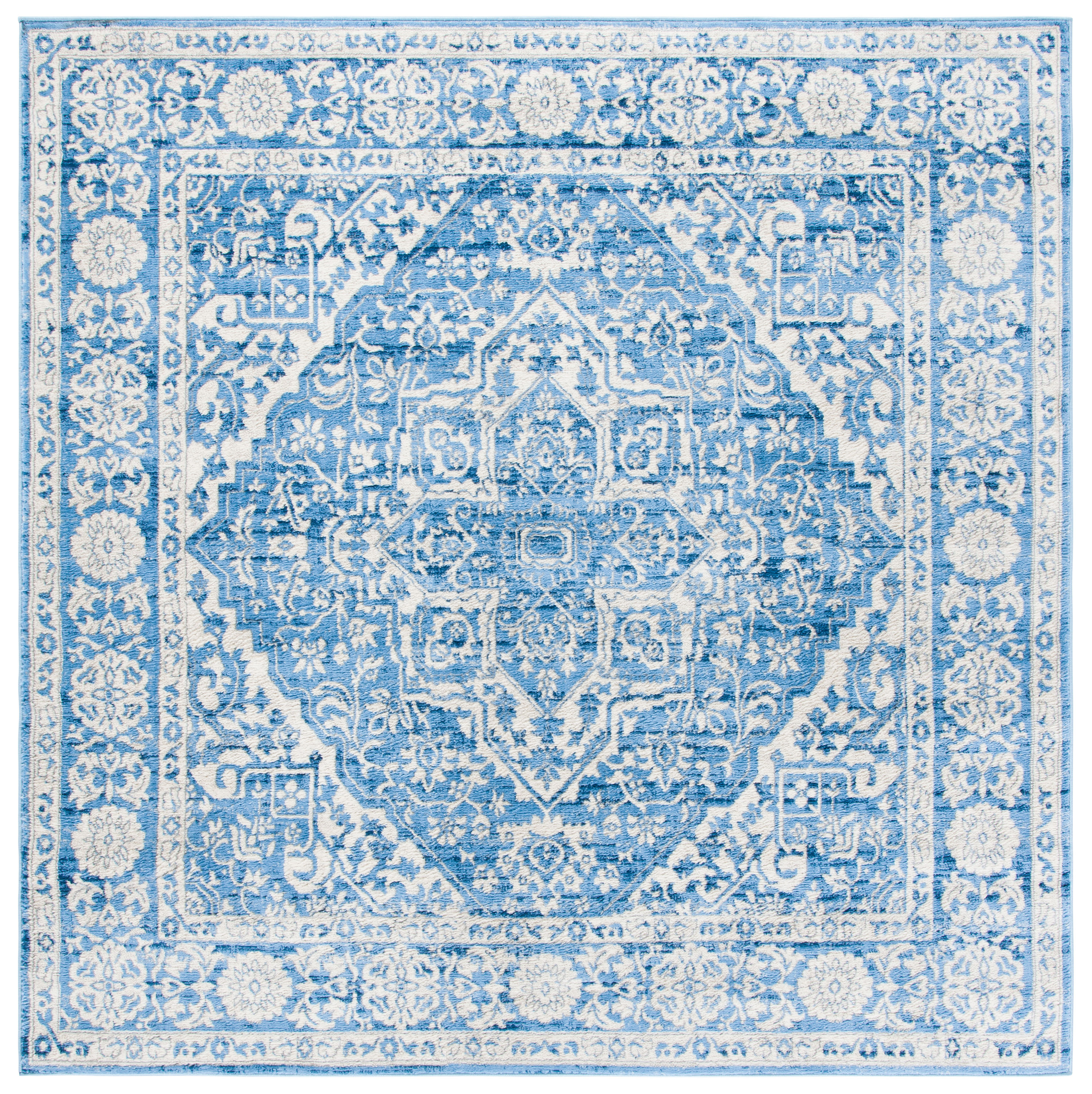 Safavieh BNT832A-7SQ Brentwood Myrtice 7 x 7 (ft) Loomed Polypropylene Ivory/Navy Square Indoor Distressed/Overdyed Vintage Area rug