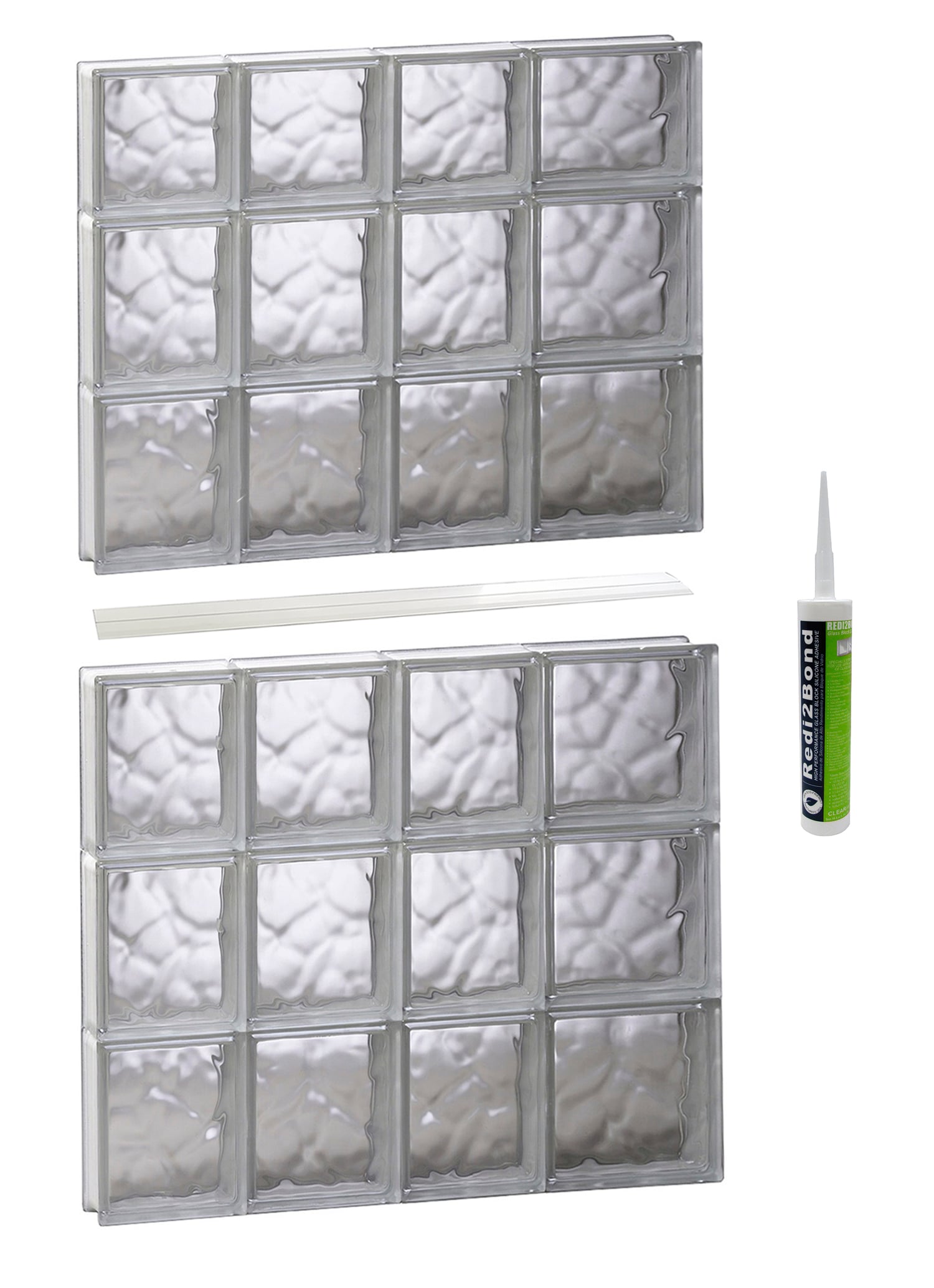 REDI2SET S2646DC Wavy Glass 25-in x 44-1/2-in Frameless Replacement Glass Block Window