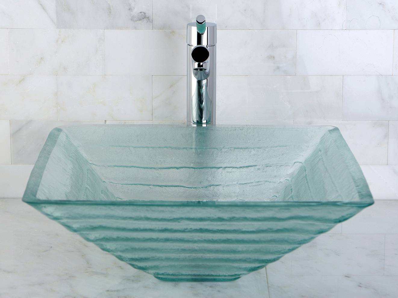 Clear Tempered Glass Square Above-Counter Vessel Sink