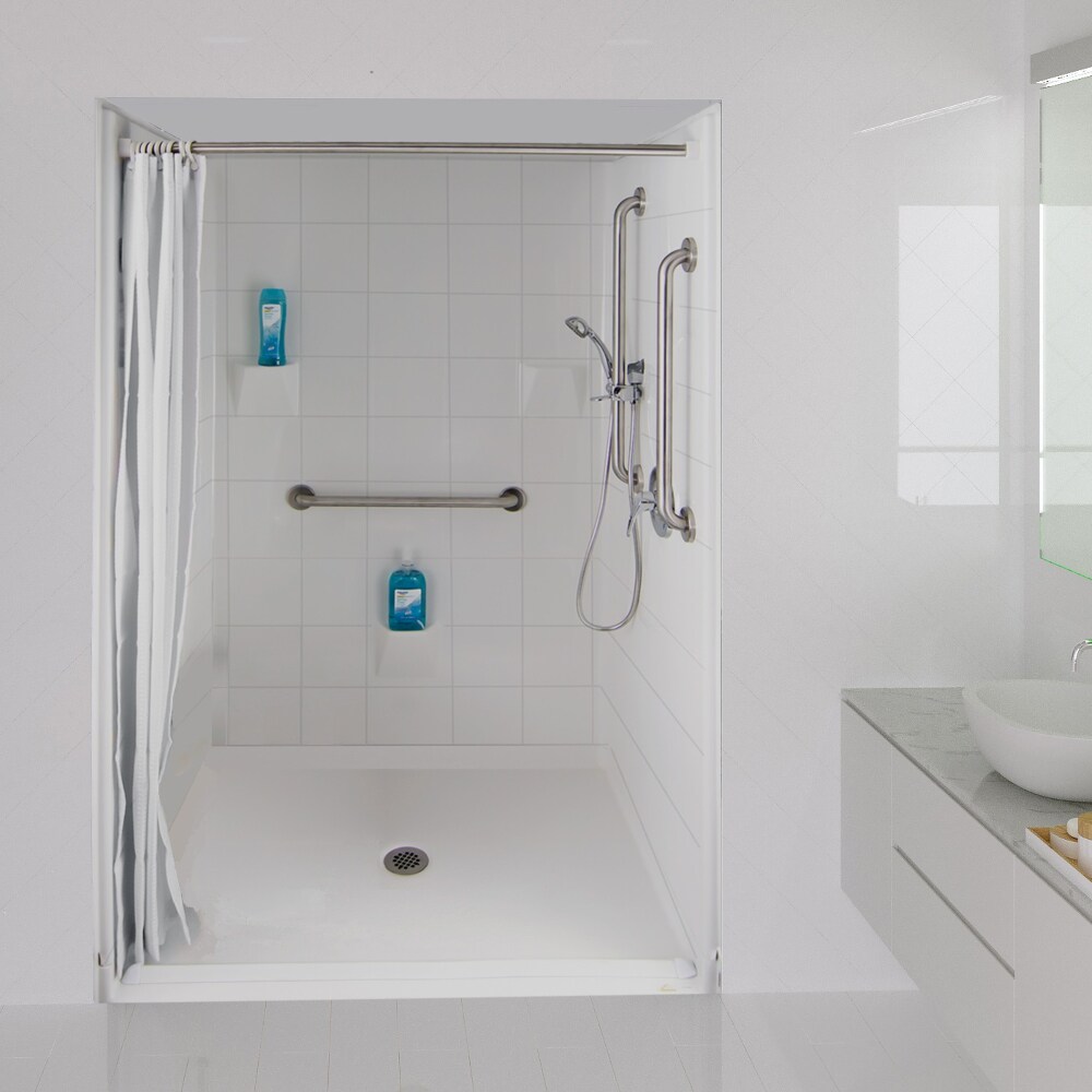 Laurel Mountain LM4836BF4PCPK1.87064 Bartlett ll 4 -Piece 36-in W x 48-in L x 78-in H Rectangular Alcove shower kit ( Center Drain) Base and Wall Included and Drain Included Brushed stainless steel Hardware Included