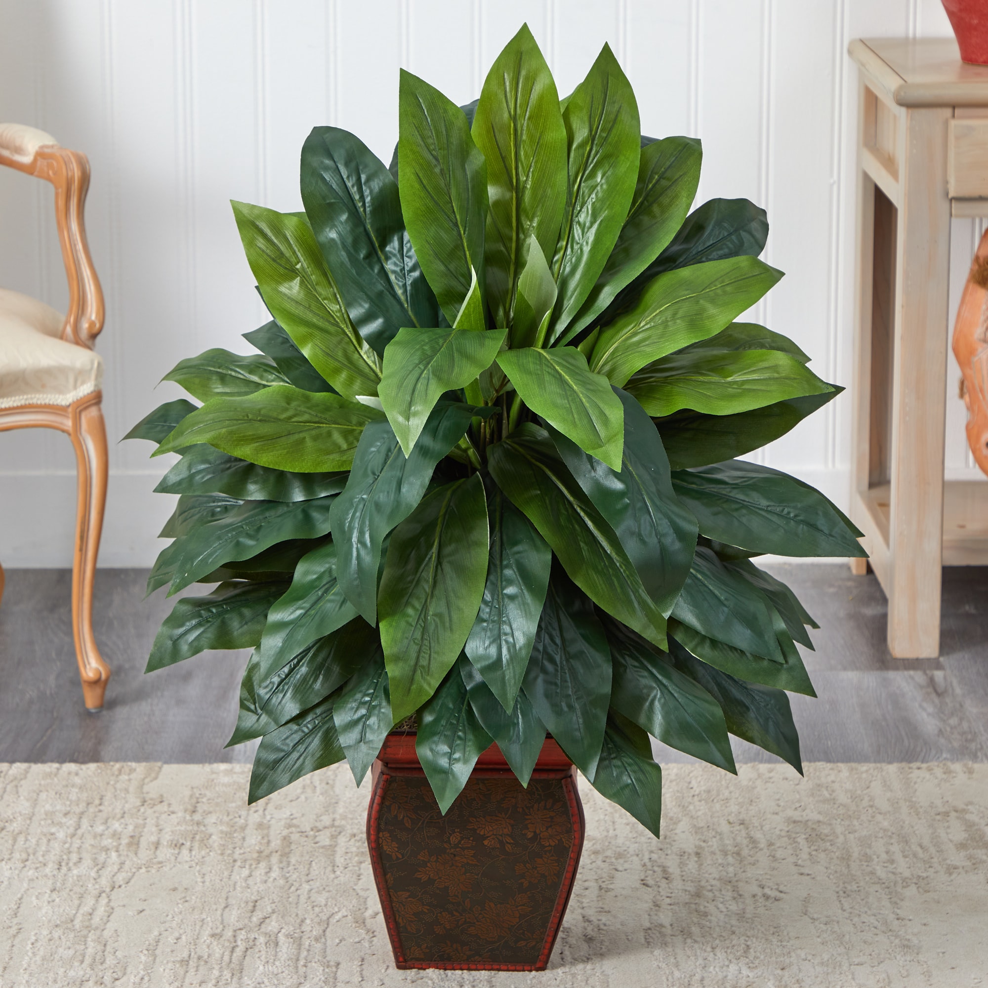 Lush Green Cordyline Silk Floor Plant in Decorative Vase
