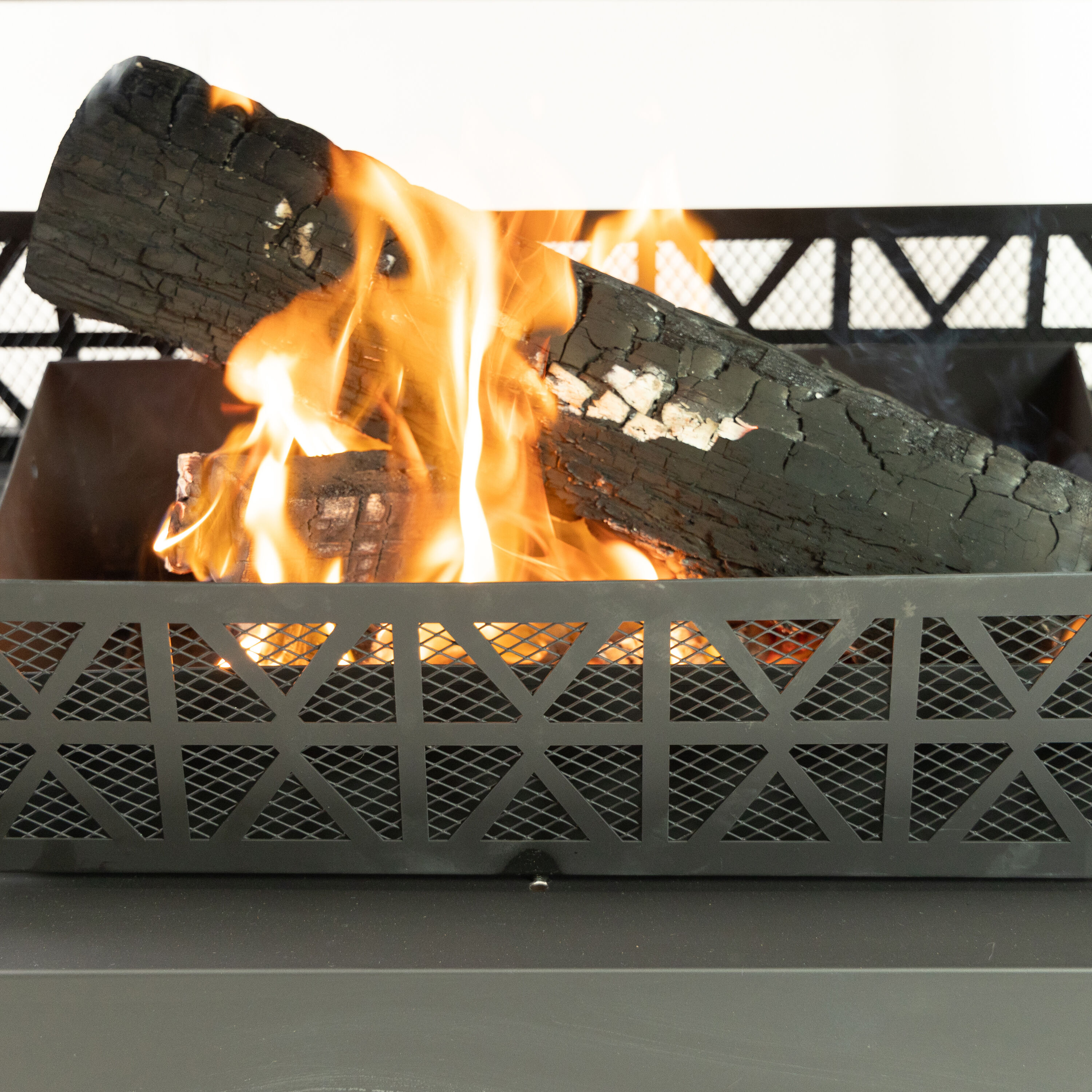 36" Black Steel Rectangular Outdoor Wood Burning Fire Pit with Log Storage