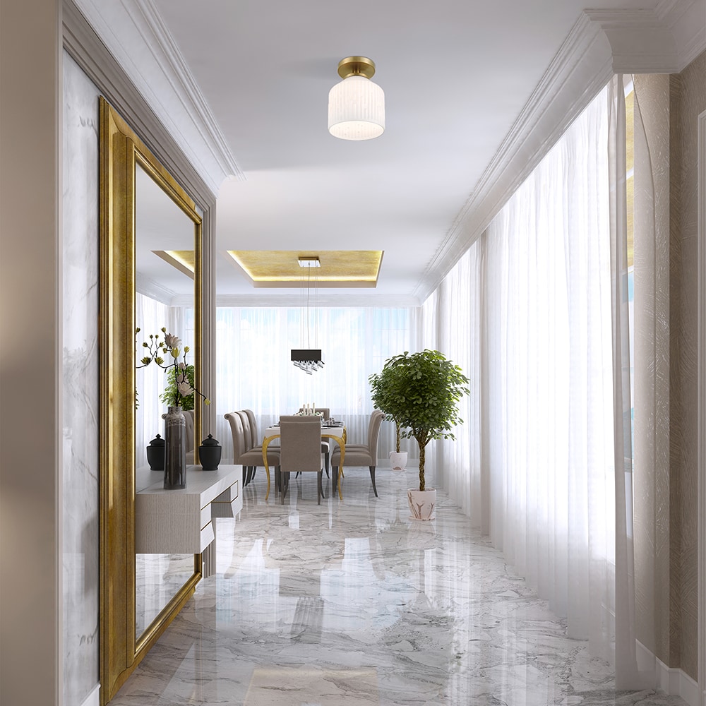 Ele Sculptural Glass Shade Semi-Flush Light in Brushed Gold