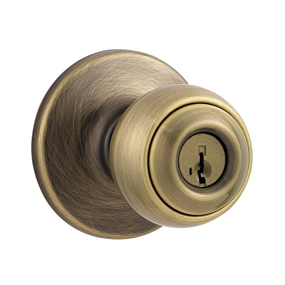 Kwikset Polo Antique Brass Smartkey No Deadbolt Keyed Entry Door Knob at