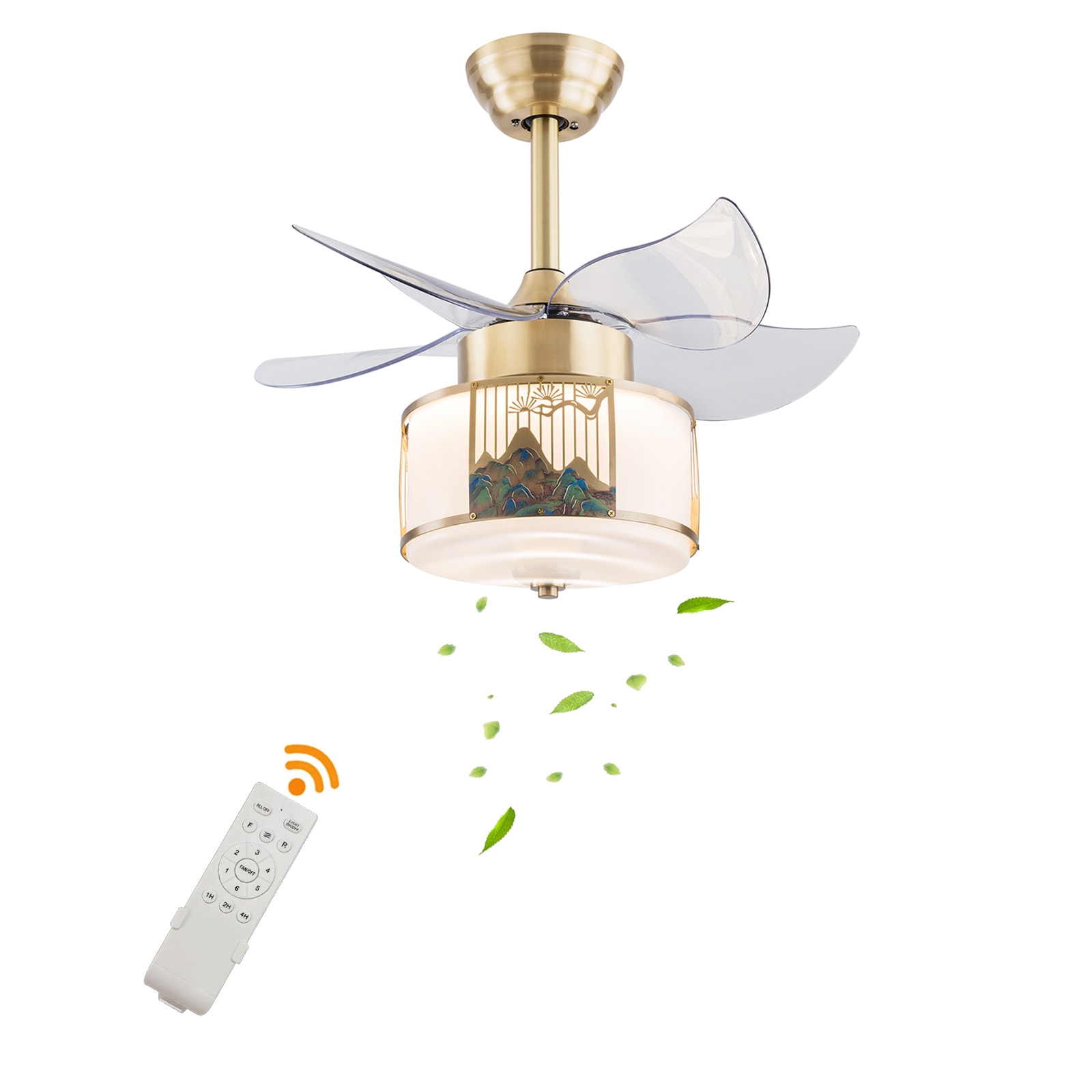 Oukaning JZUCOD-00150099 23-in Color-Changing Gold with ABS Blades Fandelier Ceiling Fan With Light and Remote ( 5 -Blade )