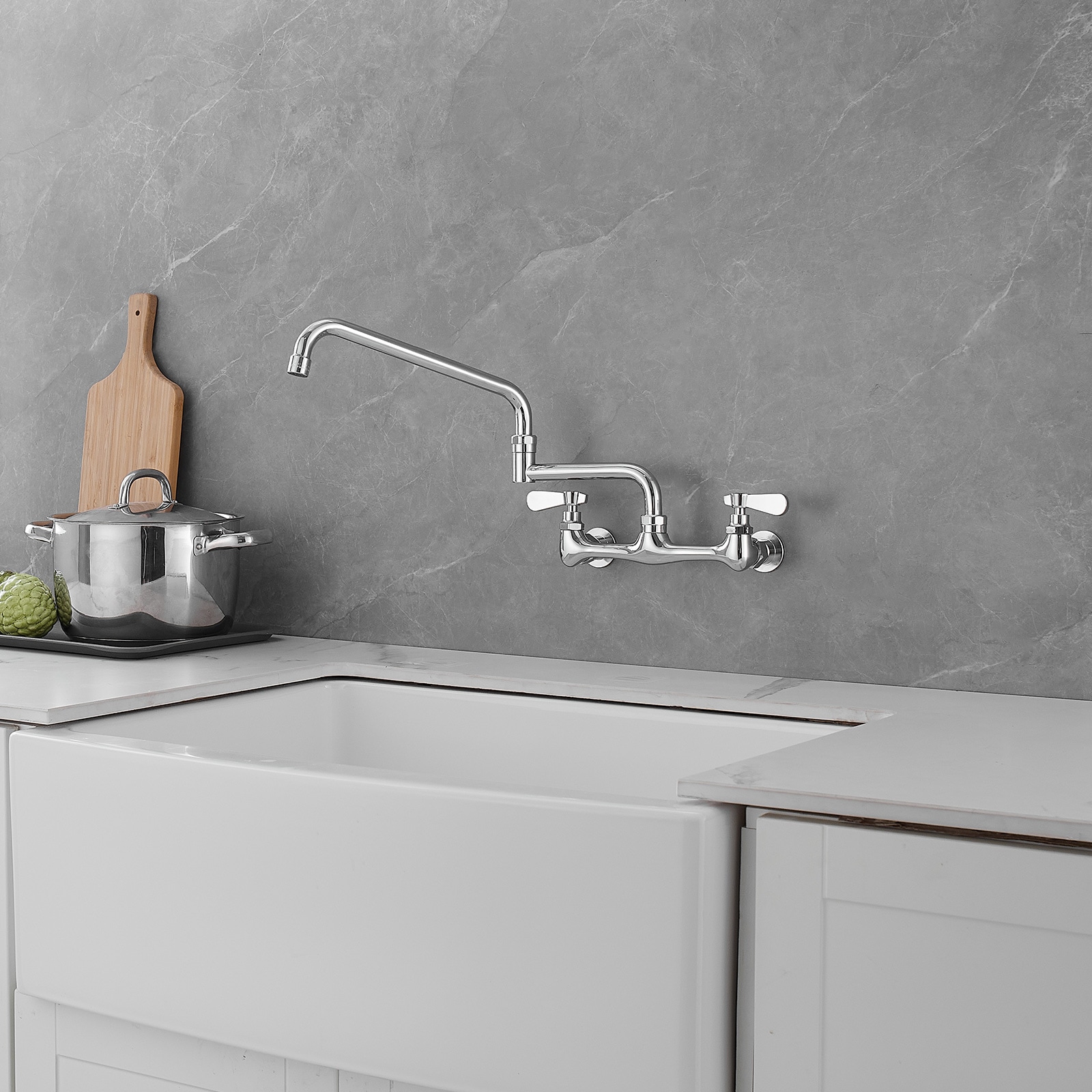 Polished Chrome 18" Wall-Mount Commercial Kitchen Faucet