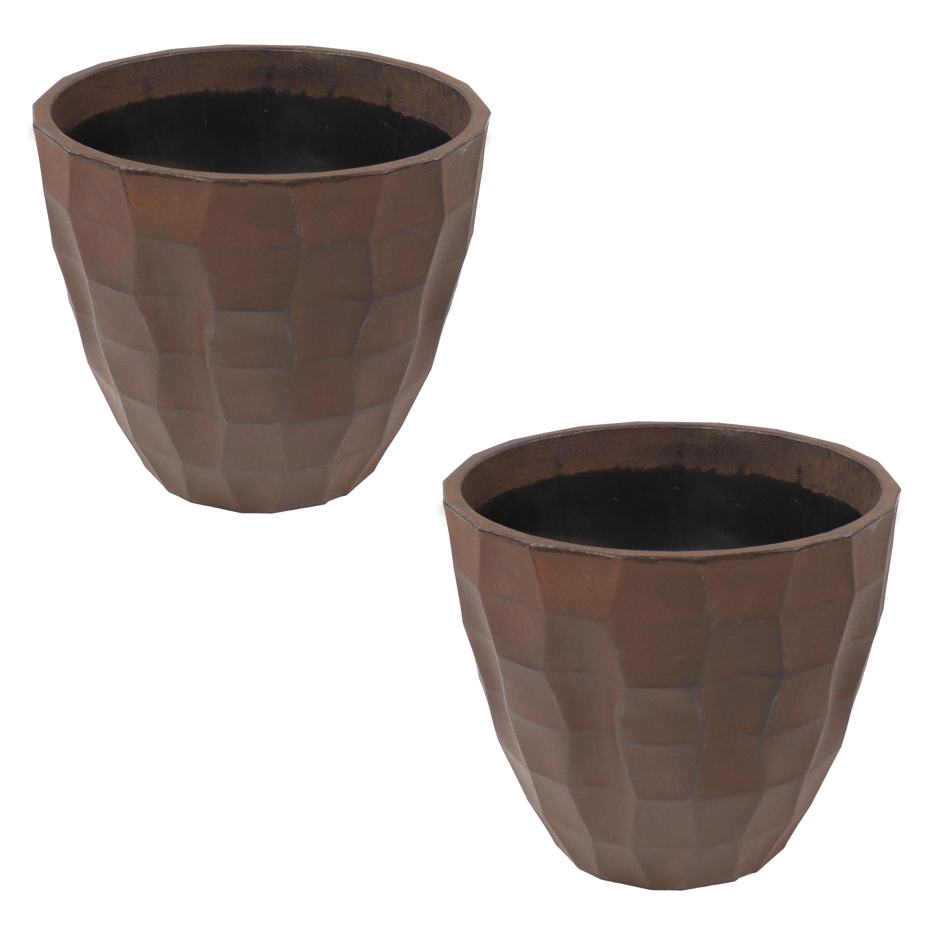 Sunnydaze Decor DG-946-2PK 2 -Pack Round 14.0-in W Medium Brown Resin Outdoor Planter
