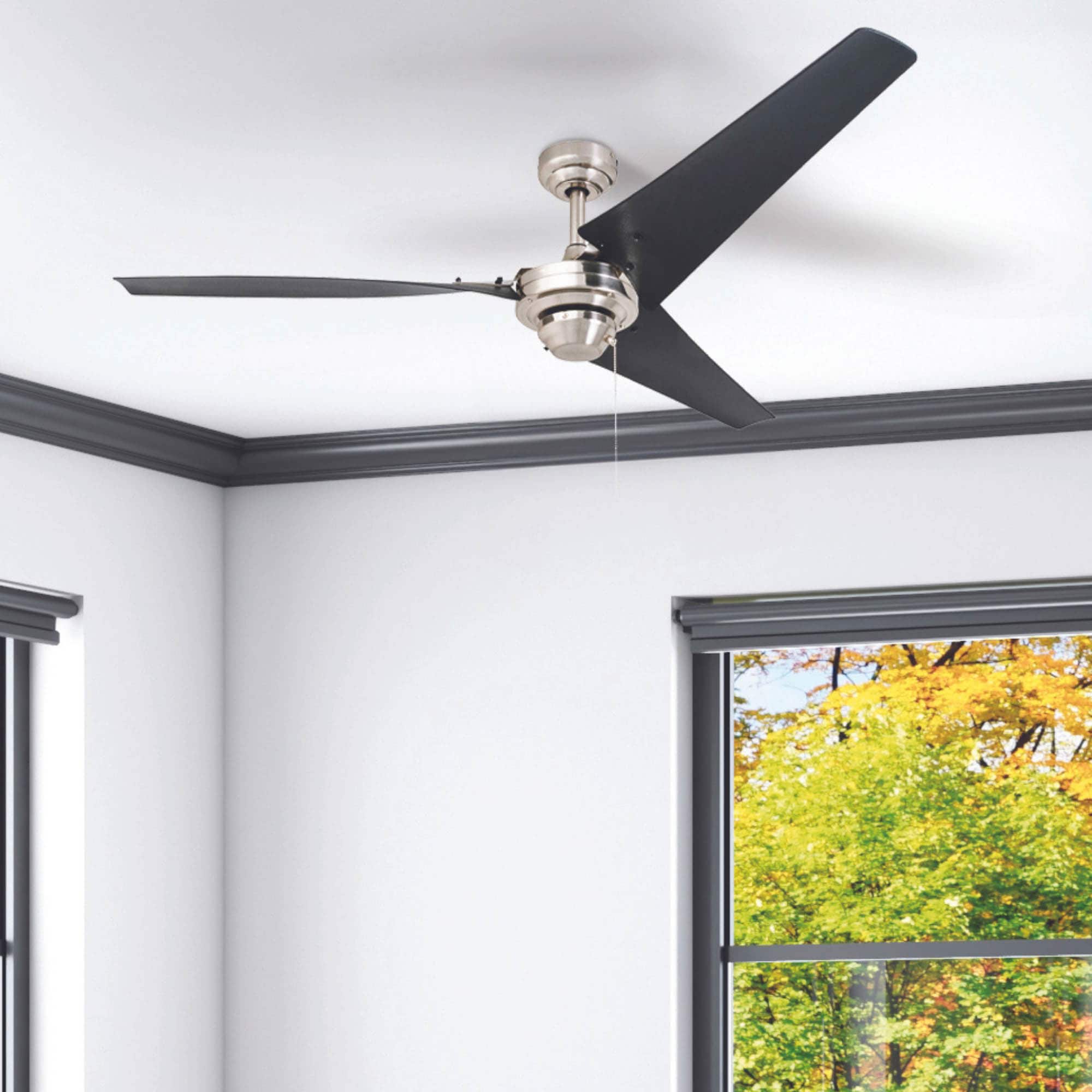 56" Brushed Nickel Industrial Ceiling Fan with Black Blades