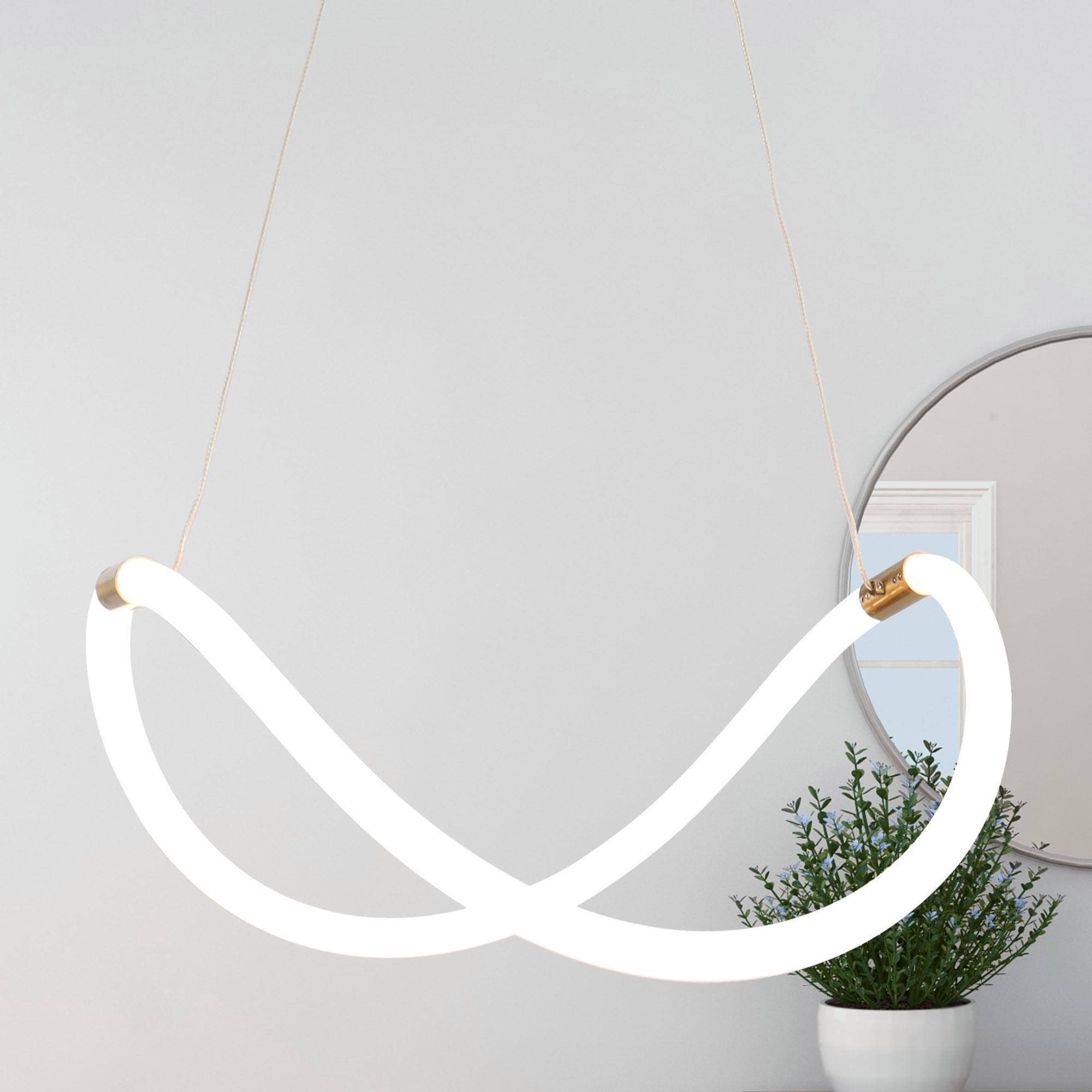 ZEVNI L37BR6BBW4449SC7 Swayer White and Gold Island Lighting Traditional Linear Integrated LED Medium Hanging Pendant light