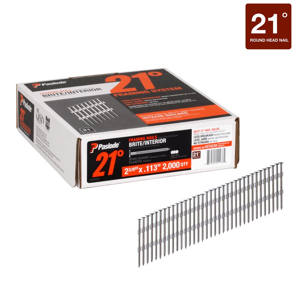 Paslode 211332 2-3/8-in x 0.113-in 21 -Degree 8d Bright Ring Shank Collated Framing nails ( 2000 -Per Box )