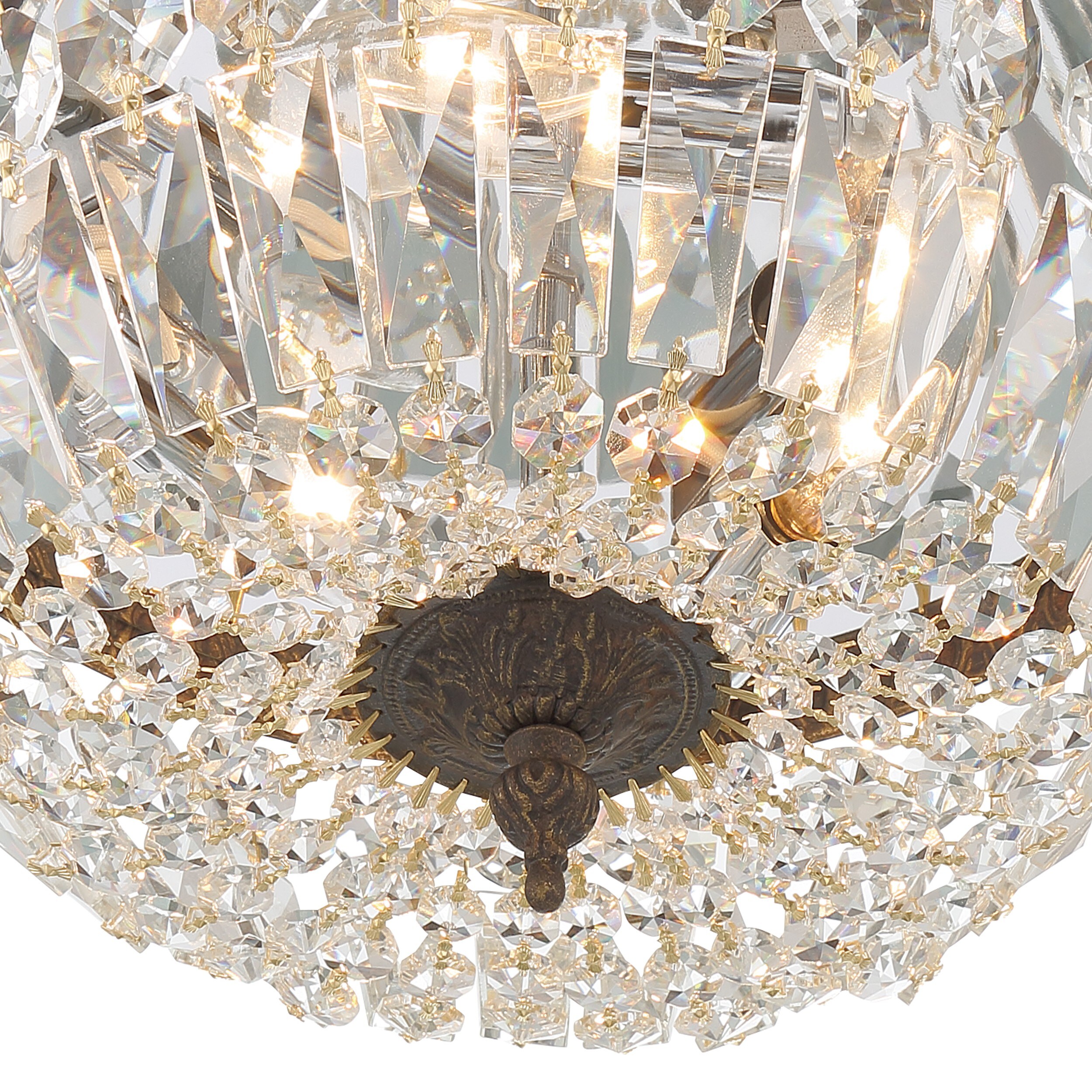 English Bronze Flush Mount with Clear Italian Crystals
