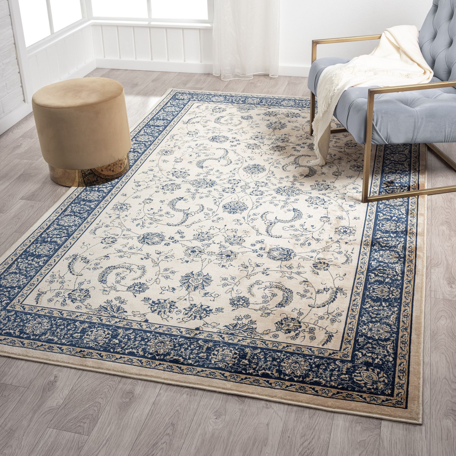 LR Home 2 X 3 (ft) Beige/Ivory/Blue Indoor Floral/Botanical Area Rug In ...