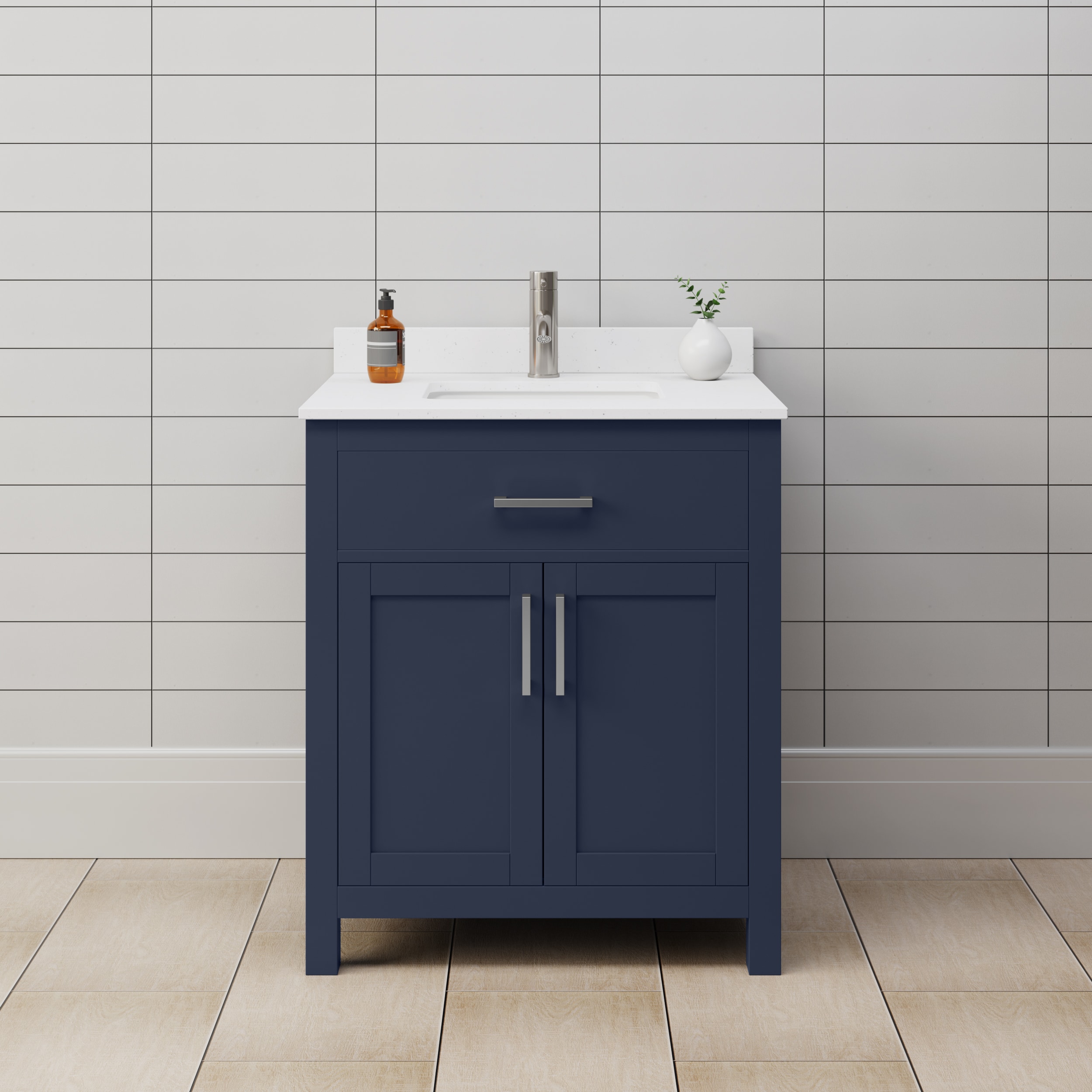 Wyndham Collection WCG242430SBNWCUNSMXX Beckett 30-in Dark Blue with Brushed Nickel Trim Undermount Single Sink Bathroom Vanity with White Cultured Marble Top