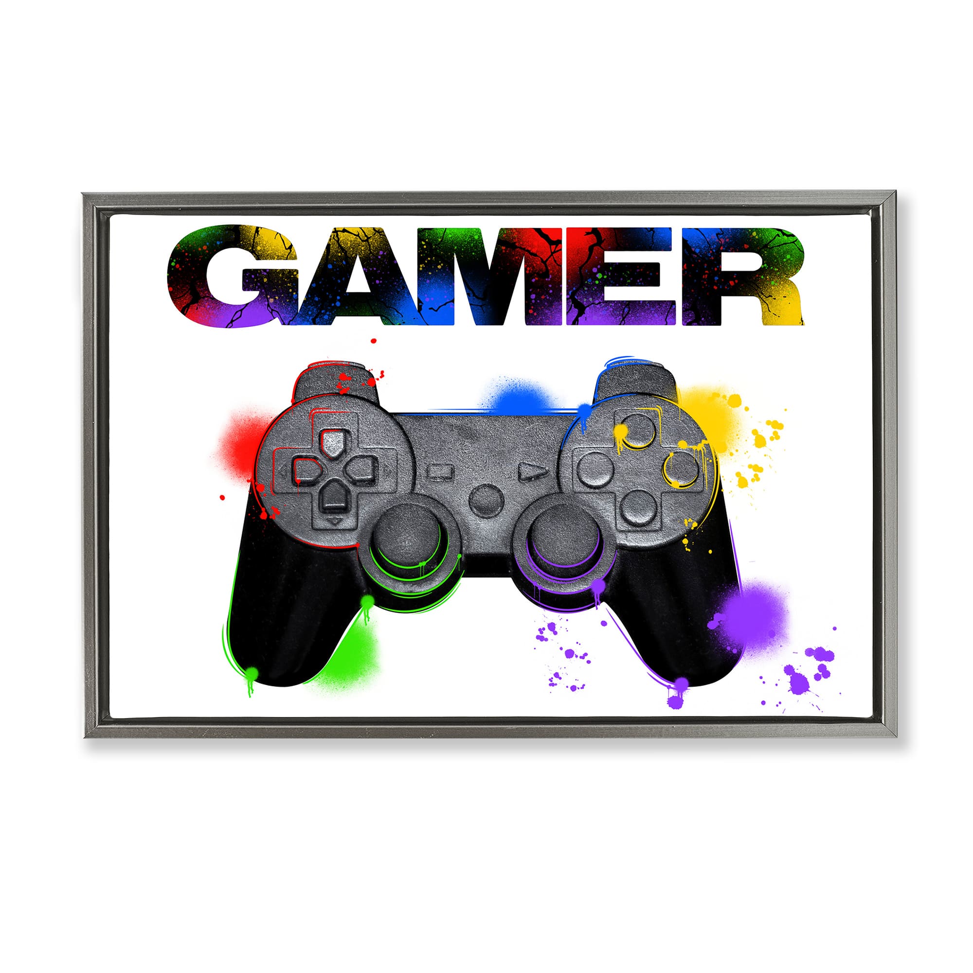 Stupell Industries BS-055-FFL-16X24 Gamer with Rainbow Splashes Floating Frame design by Marcus Prime