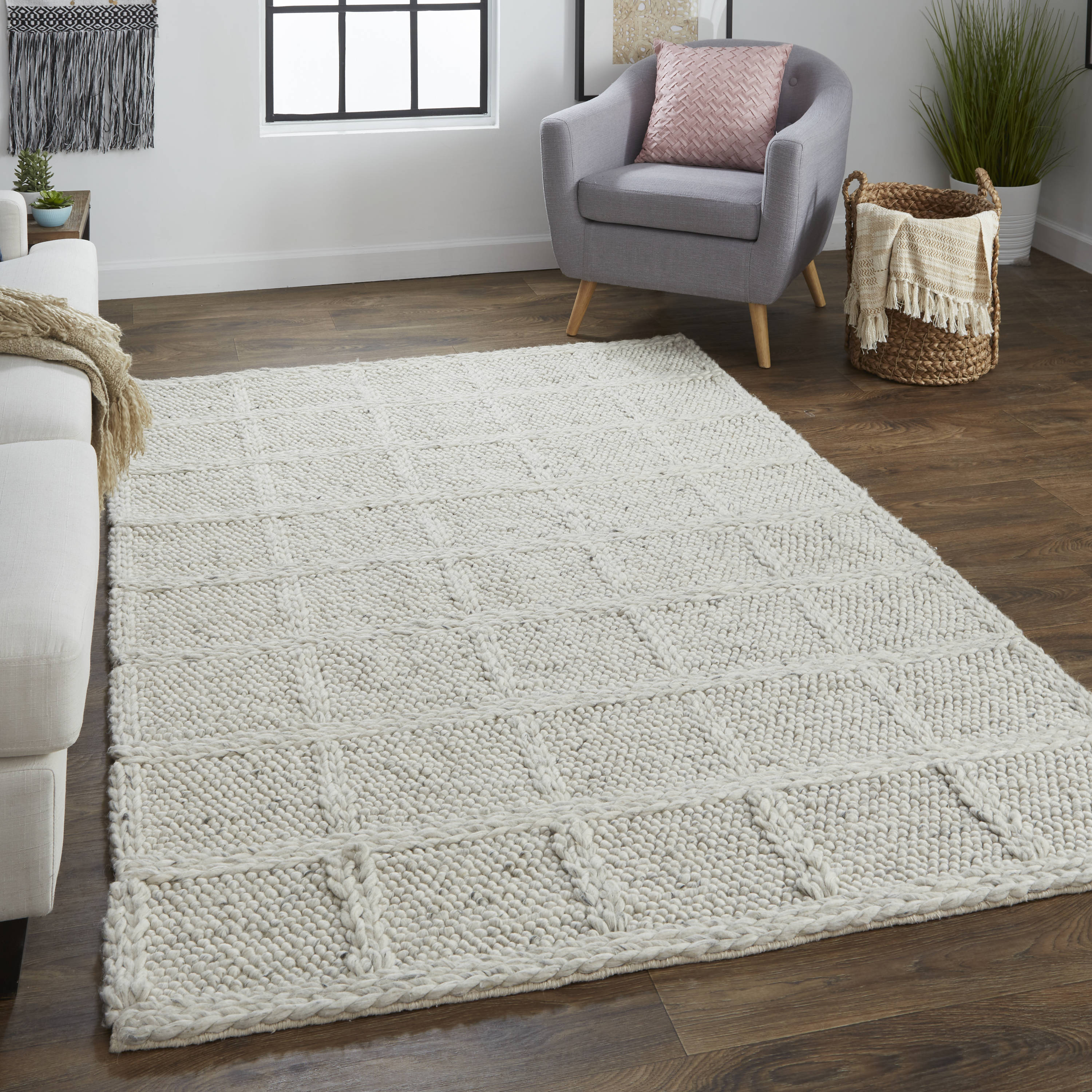 Room Envy Genet 10 X 14 (ft) Wool Ivory/Gray Indoor Solid Moroccan Area Rug  in the Rugs department at