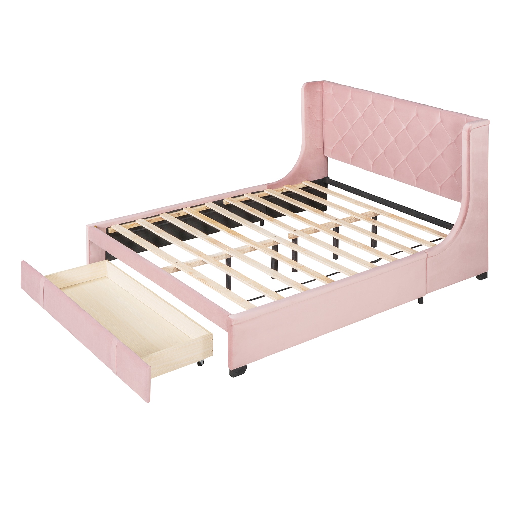 Qualler BLK00814H Pink Queen Upholstered Platform Bed with Storage