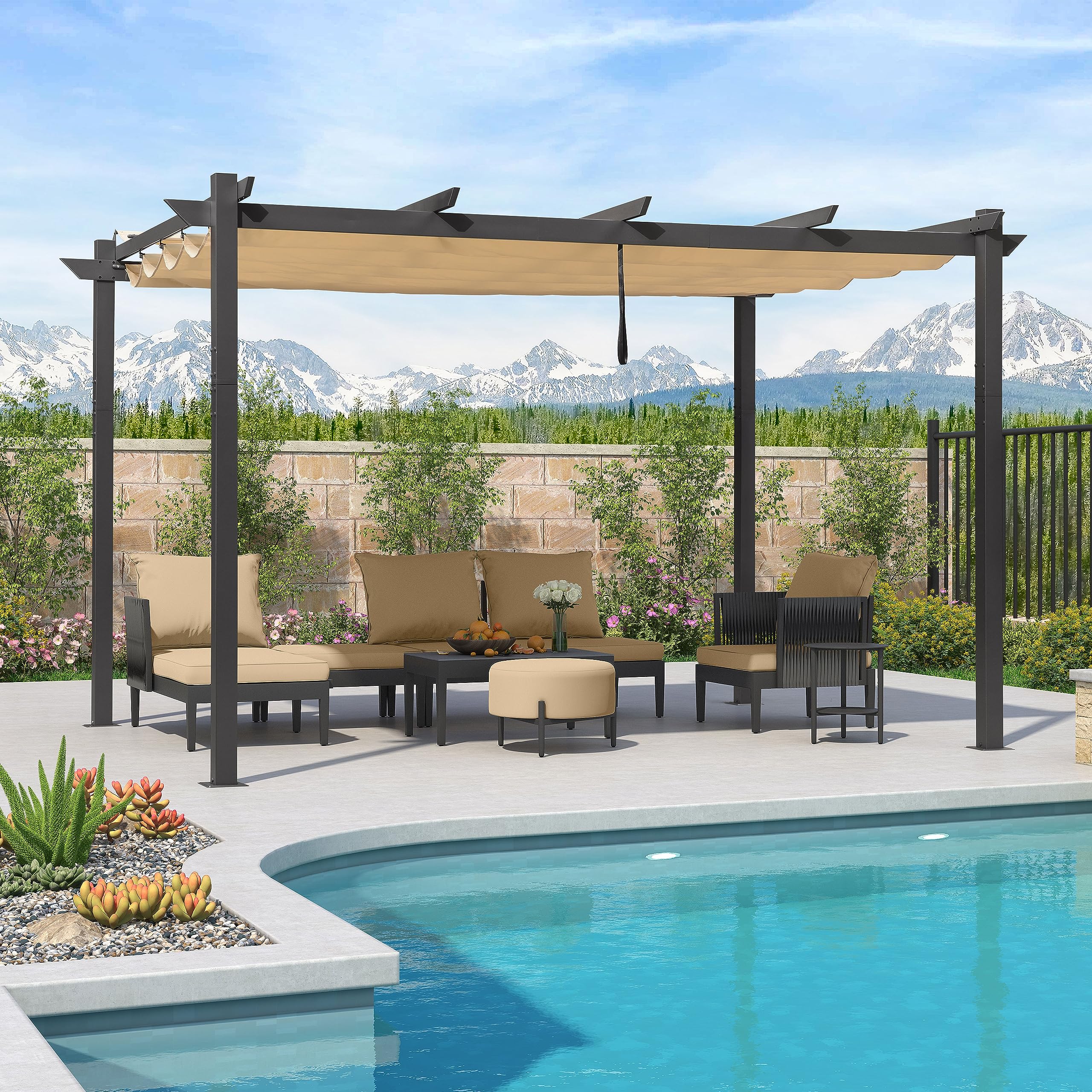 PURPLE LEAF LS05-PRG1013-KK Pergola 10-ft W x 13-ft L x 7-ft 6-in H Beige Metal Freestanding Pergola with Canopy
