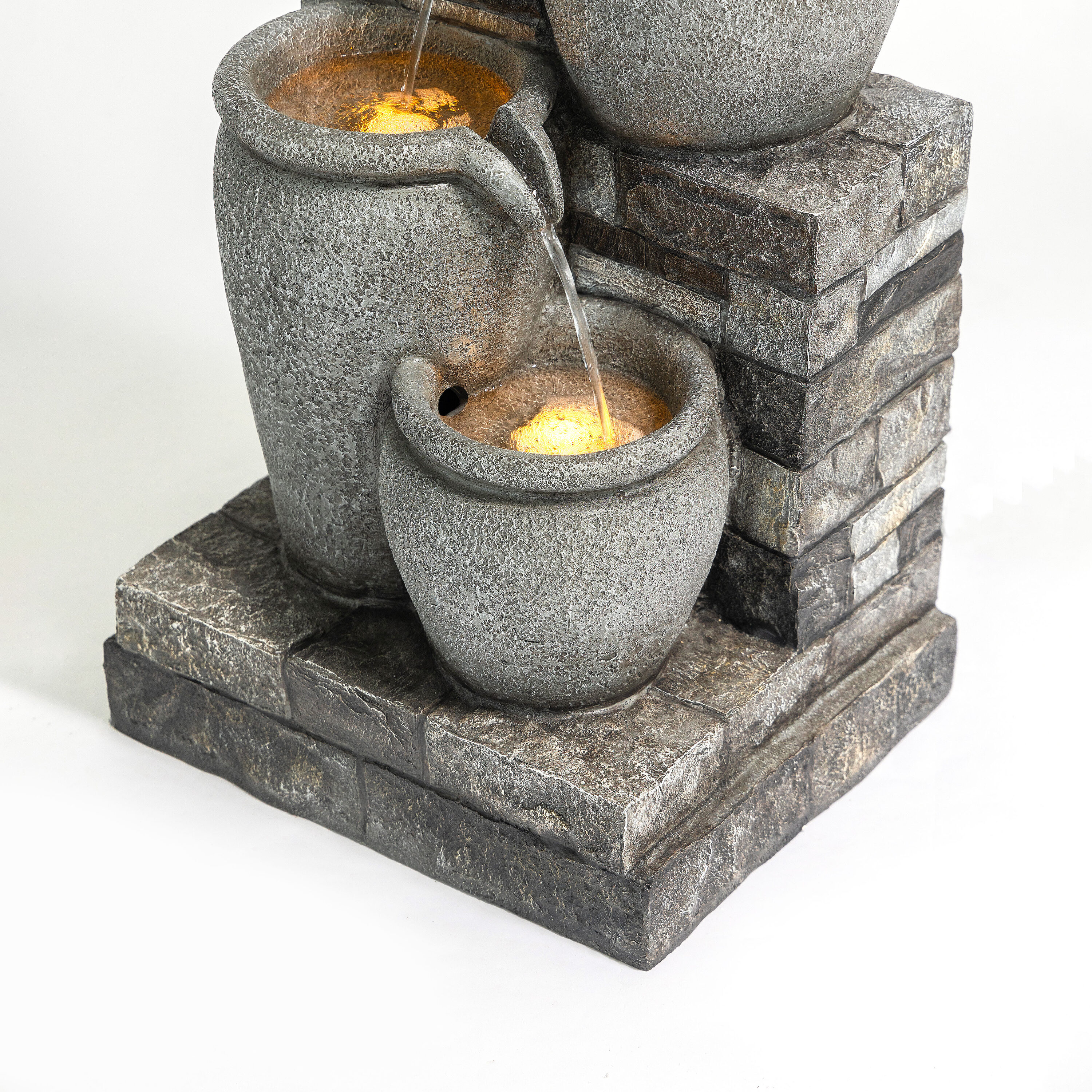 Gray Solar Powered 4-Tier Cascading Bowl Outdoor Water Fountain