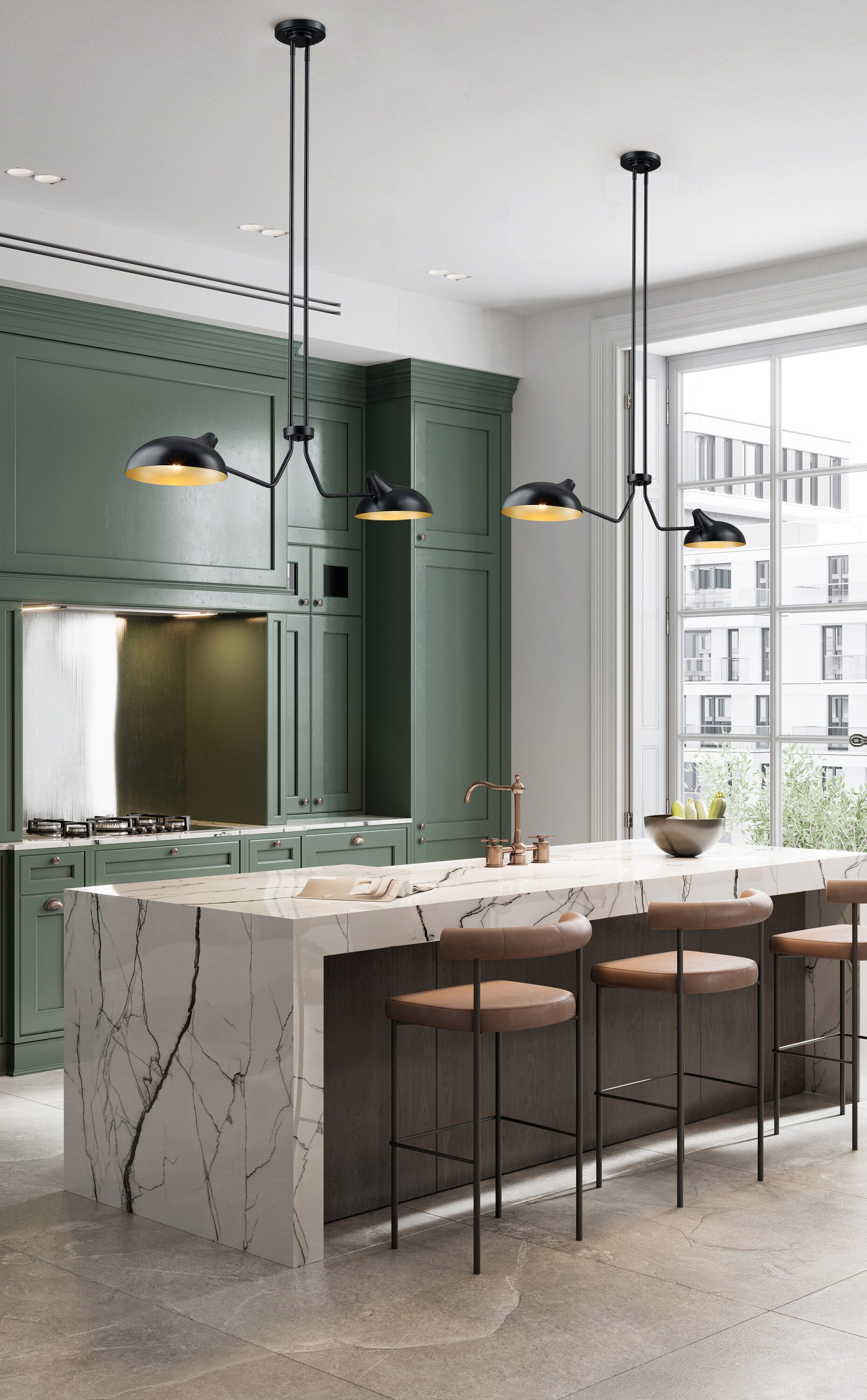 Bellamy Matte Black and Gold 46" Steel Island Pendant Light